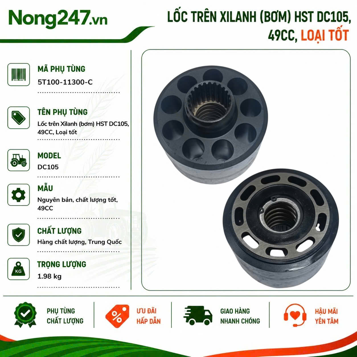 Lốc trên Xilanh (bơm) HST DC105, 49CC, Loại tốt