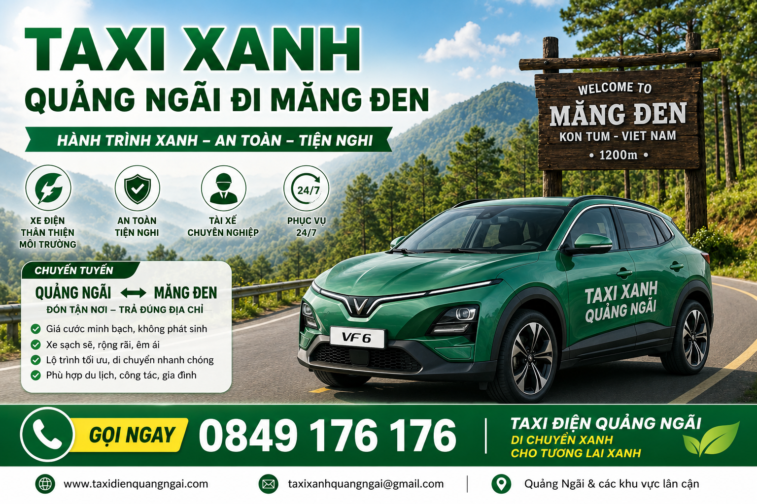 Taxi Xanh Quảng Ngãi Đi Măng Đen – Hành Trình Xanh An Toàn 2026