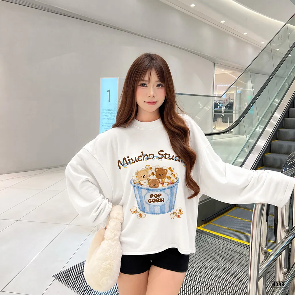 Áo thun tay dài nữ popcorn bear form boxy Miucho 4398_thumbnail_5
