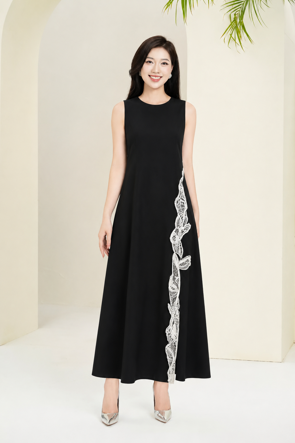 LV032 - VÁY ĐEN REN TRẮNG