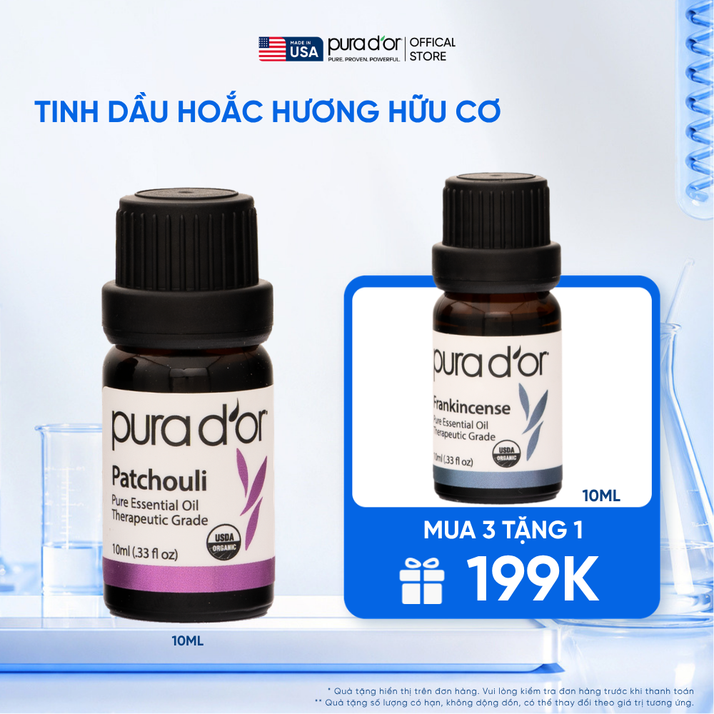 Tinh Dầu Hoắc Hương Hữu Cơ Pura D'or Therapeutic Grade Patchouli Essential Oil 10ml