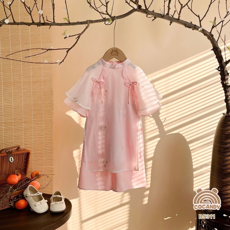 Bộ áo dài HỒNG Nguyệt Châu Dao