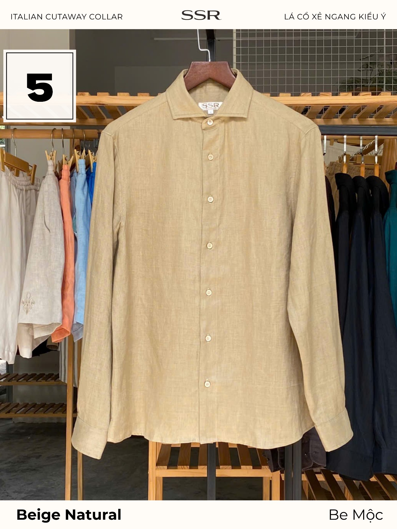 SSR - SƠ MI TAY DÀI - CỔ Ý CUTAWAY - Vạt Bầu - 100% LINEN_thumbnail_3