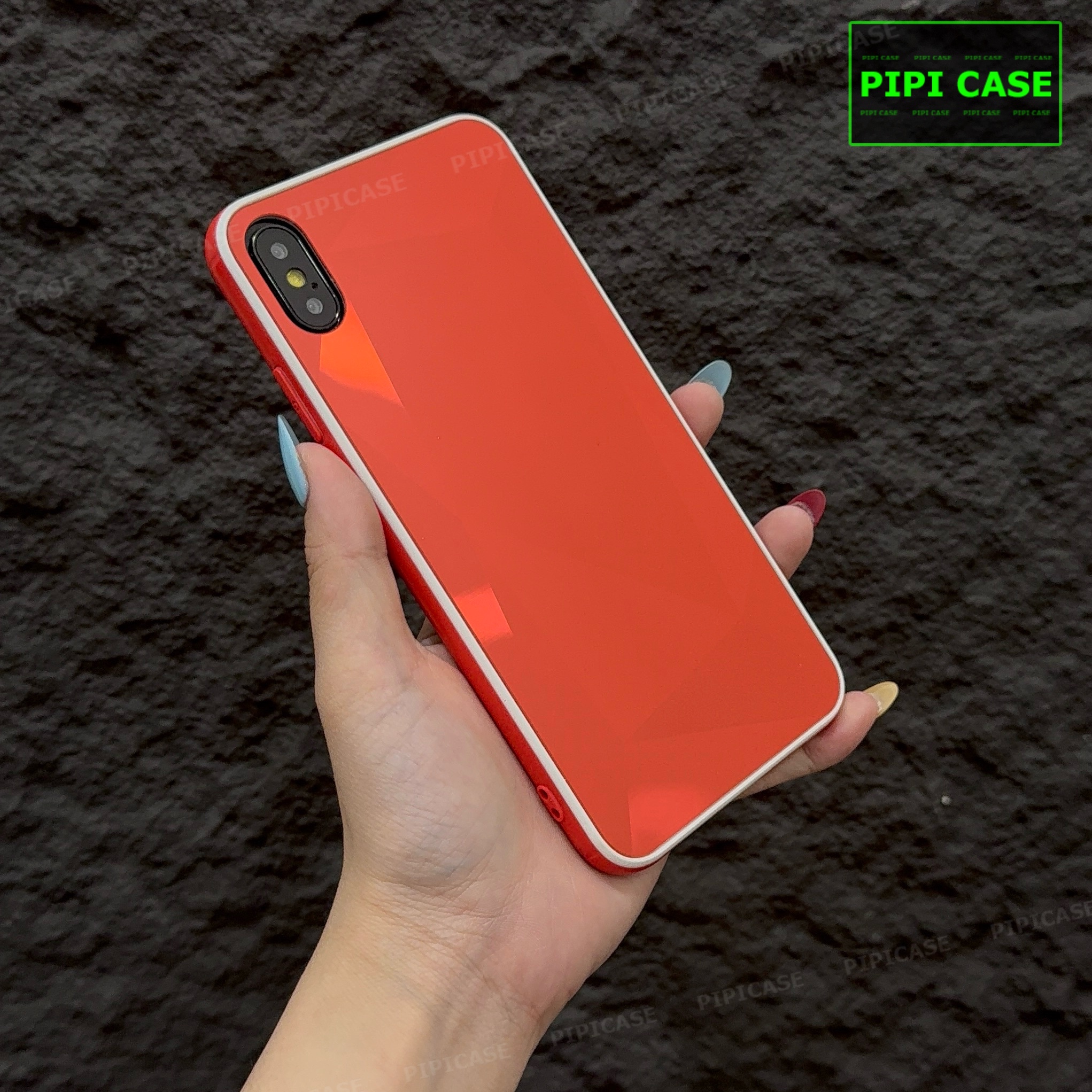 Ốp Lưng iPhone X / XS - Kim Cương 6D - Đỏ Viền Trắng_thumbnail_2