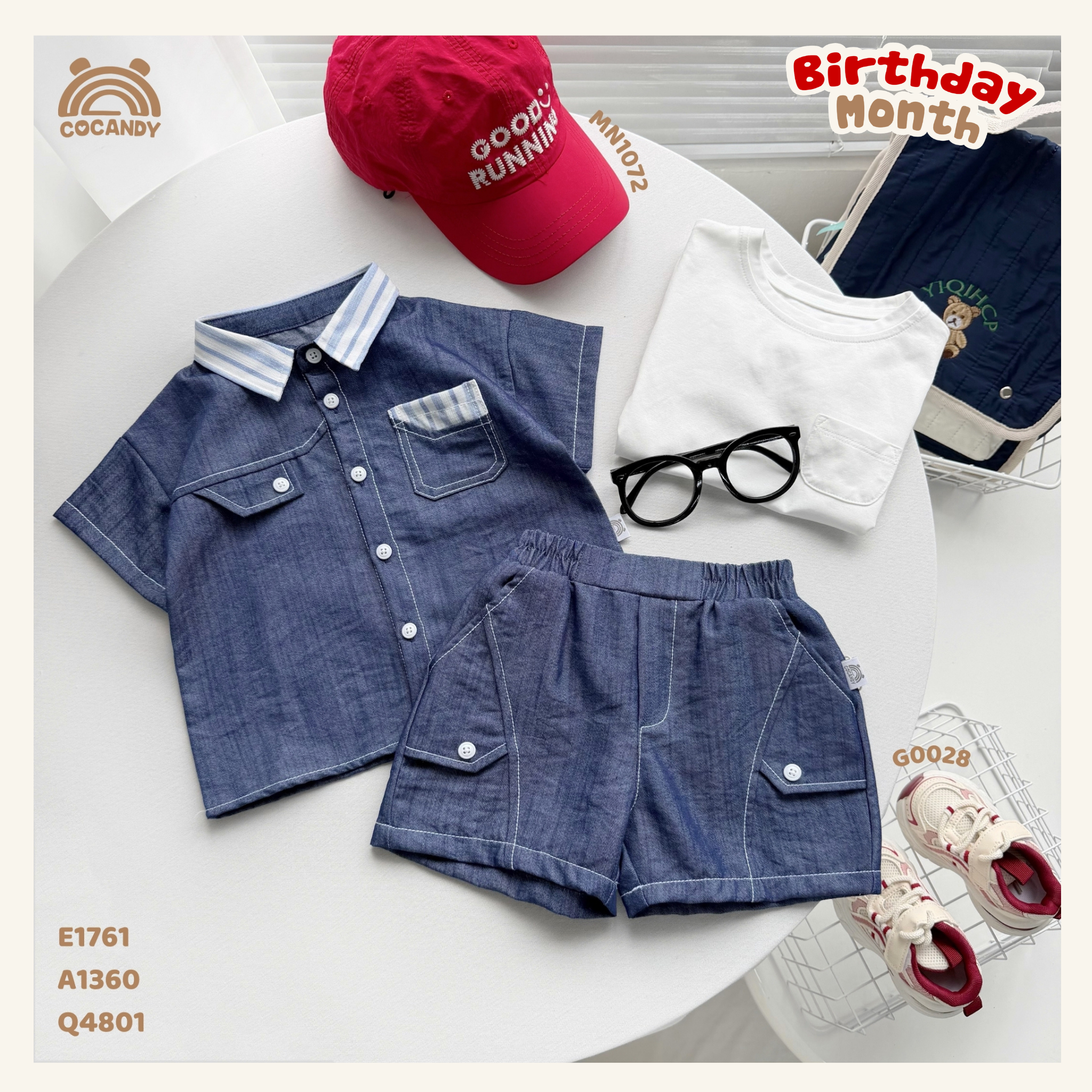 Quần cộc jeans XANH 2 túi cúc