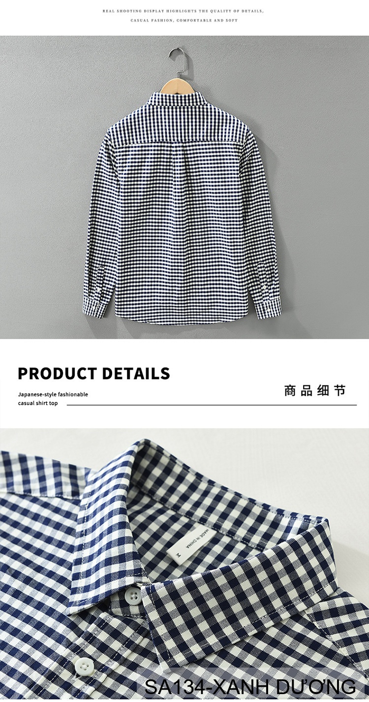 SA134 - Áo Sơ Mi Nam Tay Dài Họa Tiết Caro Phong Cách Retro Chất Cotton 100%_thumbnail_7