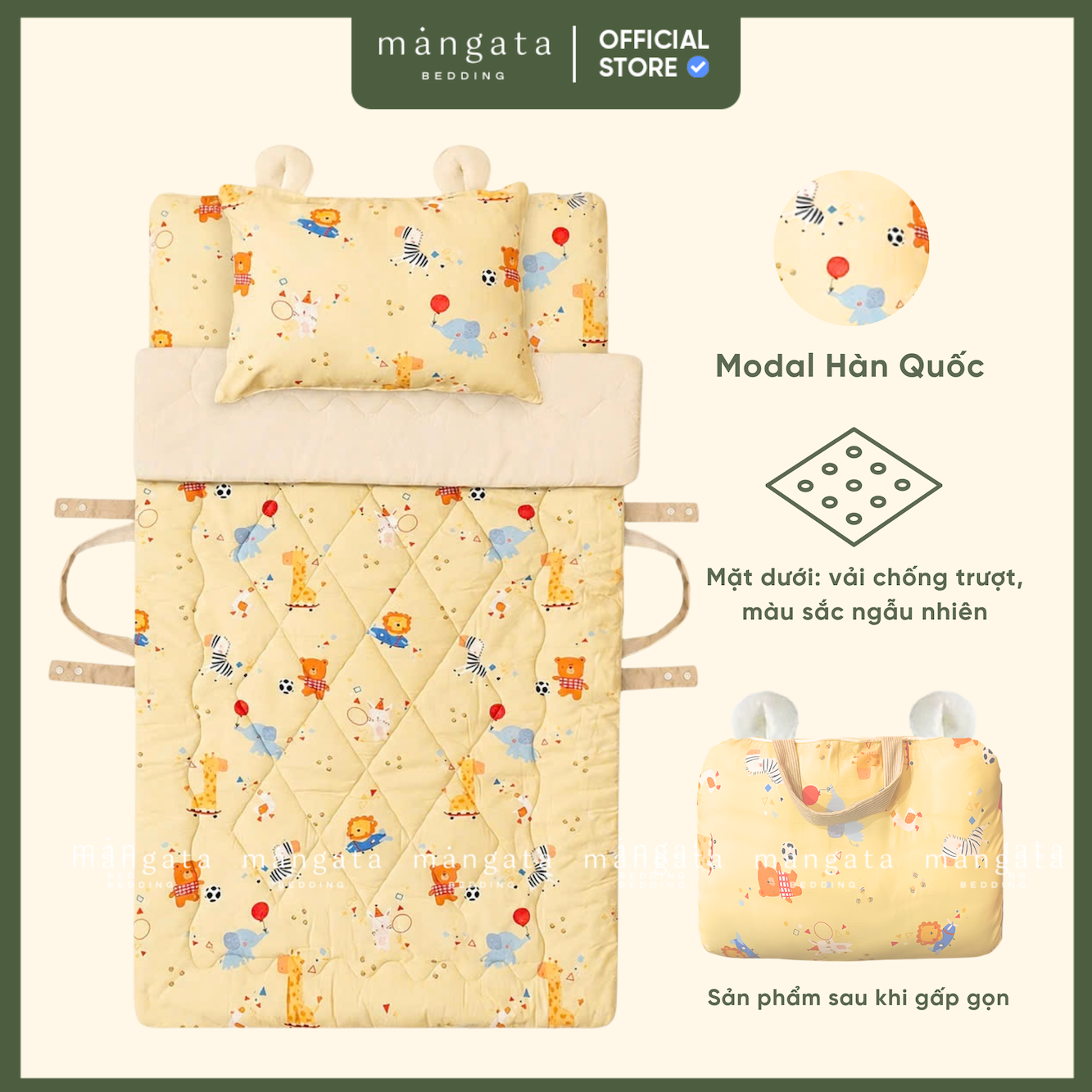 Mẫu Muông thú - Bộ chăn gối gấp gọn đi học
