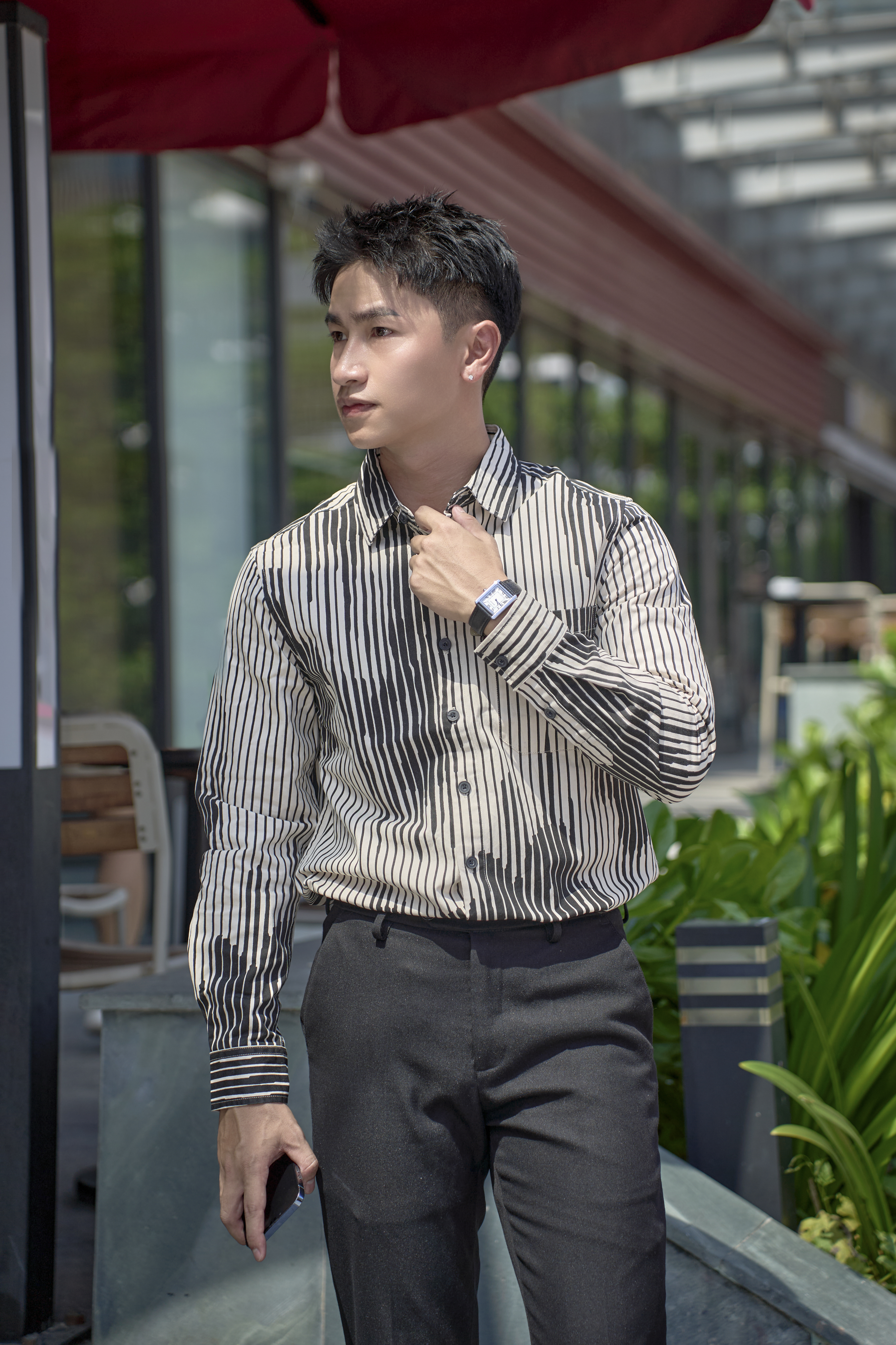 SA123 - Áo Sơ Mi Nam Tay Dài In Họa Tiết Sọc Đen Trắng Phong Cách Thời Trang_thumbnail_7