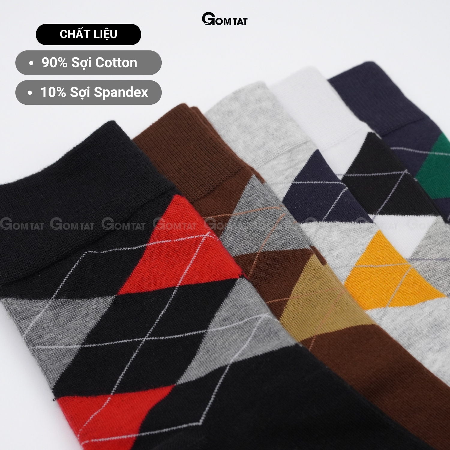 Hộp 5 đôi tất nam cao cổ đi giày tây GOMTAT hoạ tiết quả trám sợi cotton cao cấp LUX-QUATRAM_thumbnail_6
