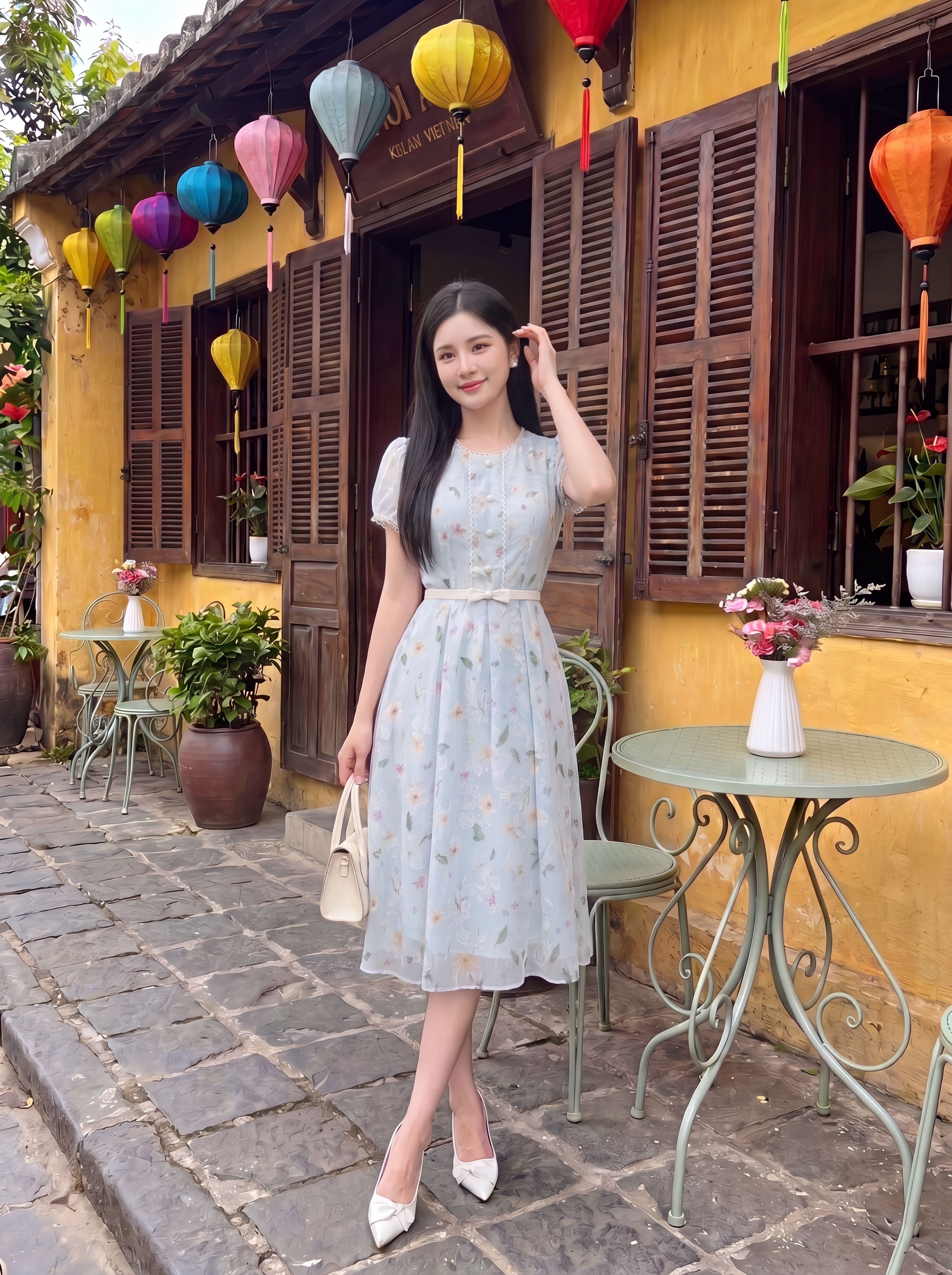 Váy hoa cộc tay nơ eo 606003_thumbnail_5