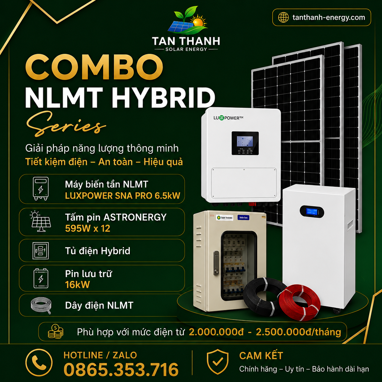 COMBO LUXPOWER SNA PRO 6.5kW PHÙ HỢP CHO TIỀN ĐIỆN TỪ 2.000.000Đ - 2.500.000Đ/THÁNG
