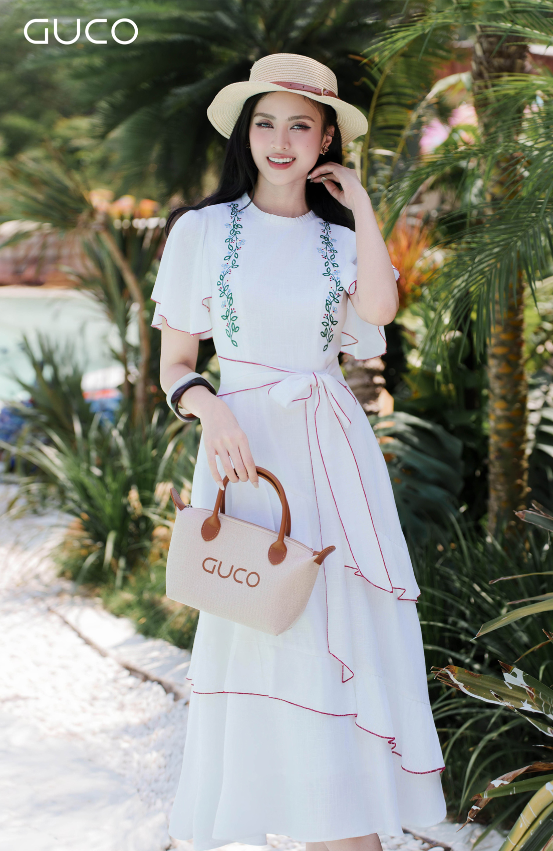 GUCO Đầm Midi Trắng Thêu Hoa Dây Leo - 5148_thumbnail_2