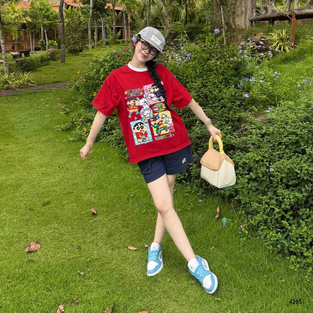 Áo thun unisex form boxy phối cổ mix màu hoạt hình Miucho 4265_thumbnail_4