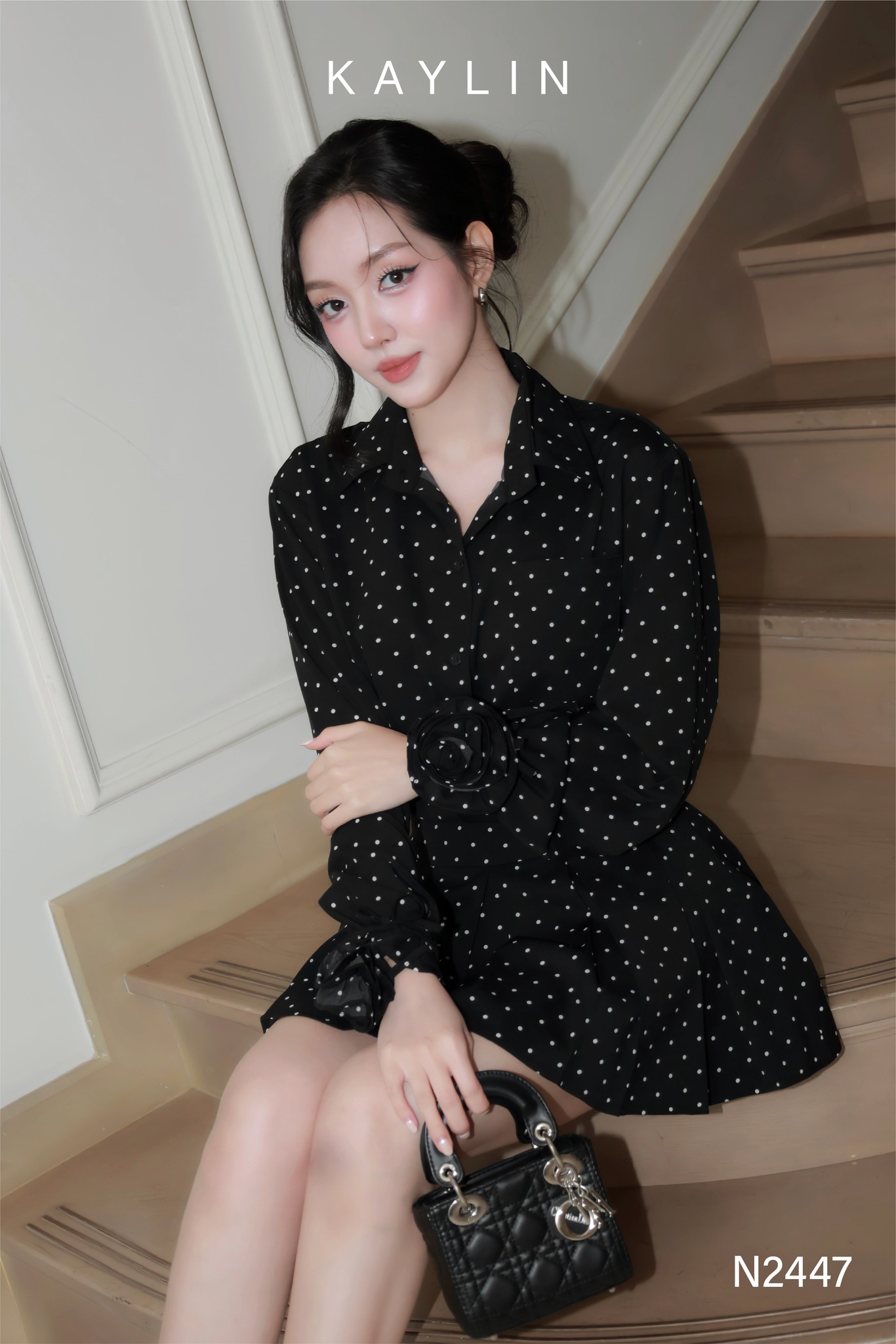 Set Somi Chấm Bi KAYLIN Phối Hoa Tay