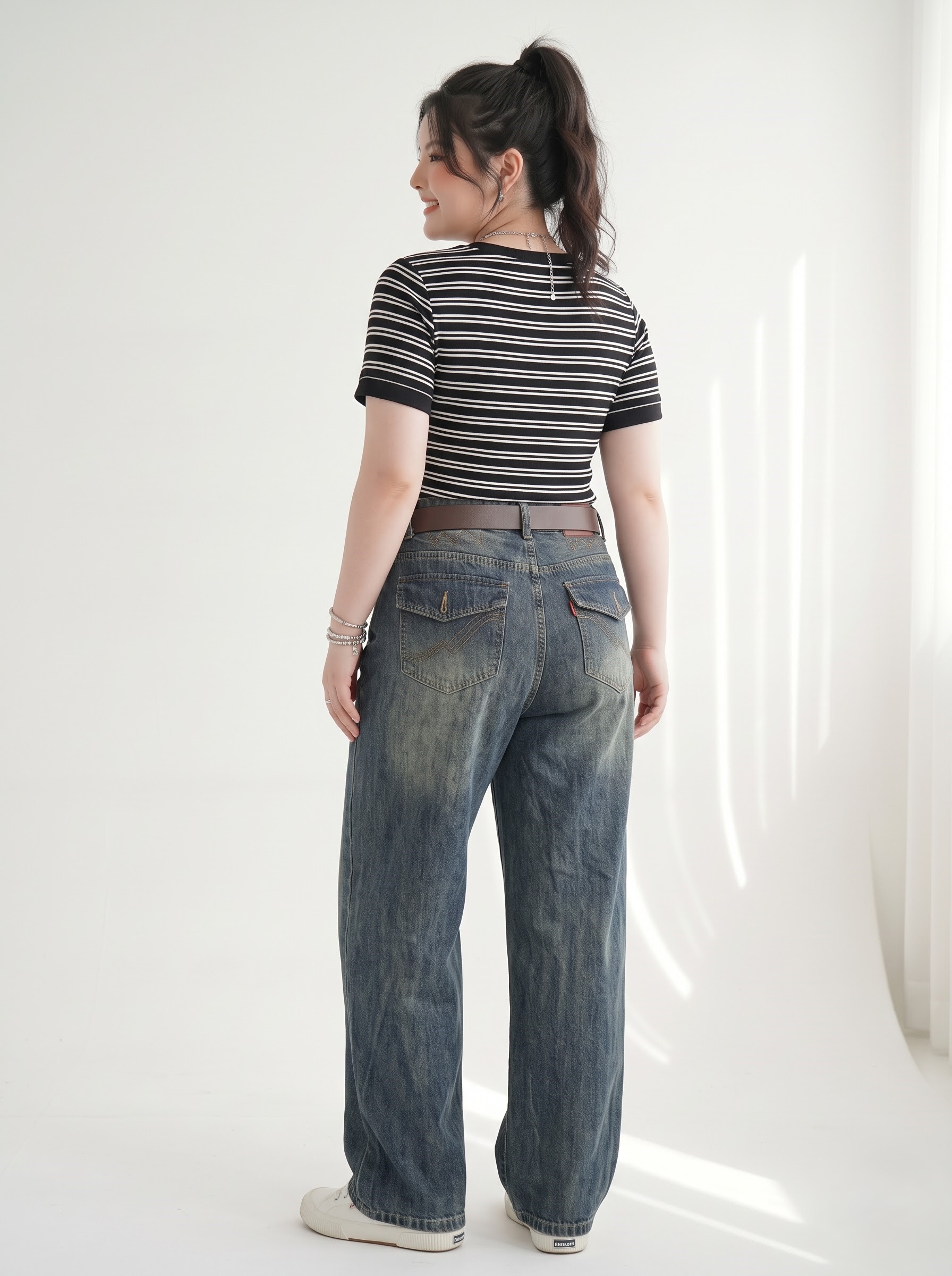 Quần Jean Suông Túi Hộp Thêu Bigsize Nữ Không Co Giãn Dài 103–105cm Vừa 58–90kg - T-QJ642