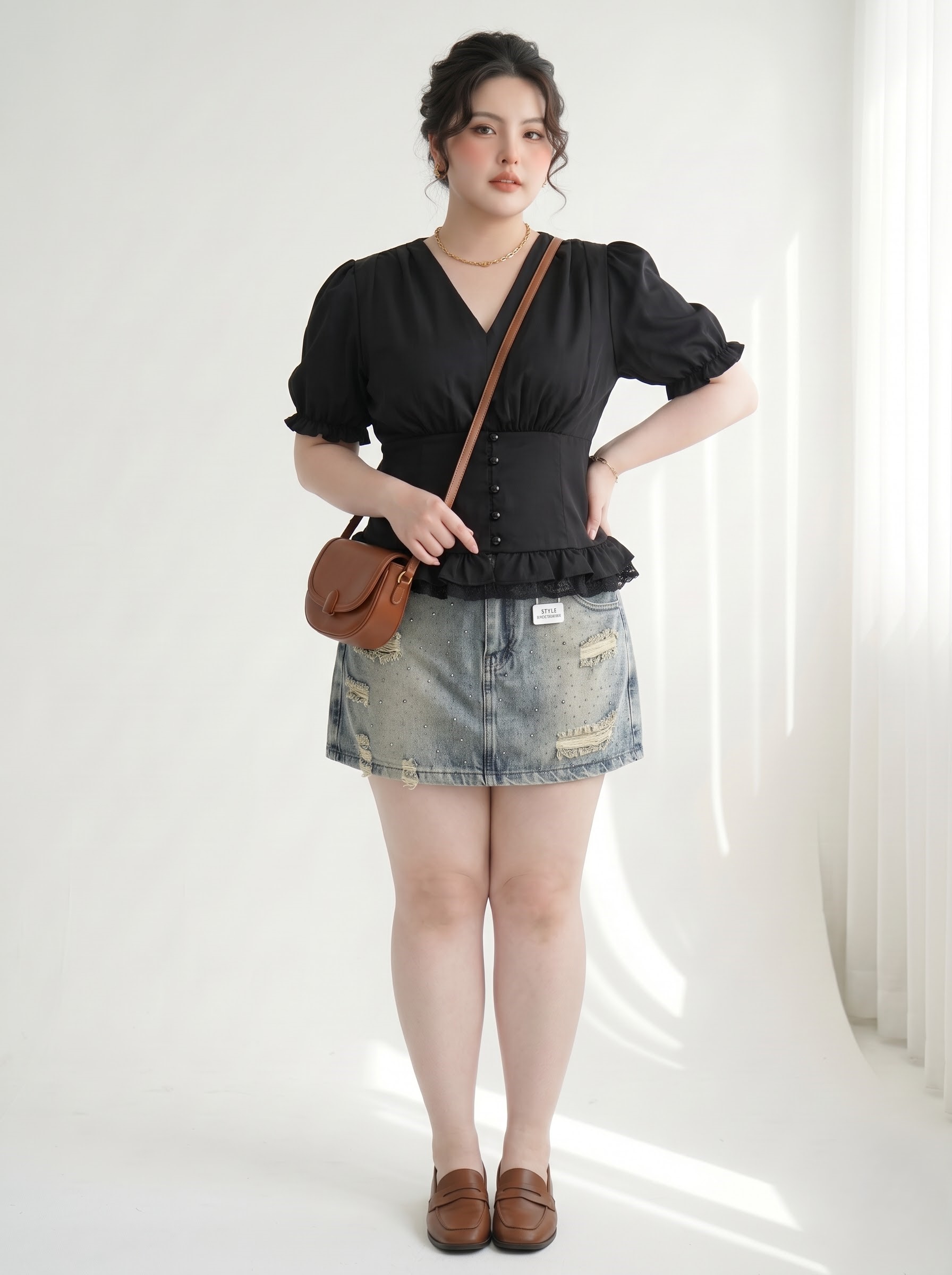 Quần Giả Váy Jean Ép Đá Bigsize Lưng Thun Cạp Cao Không Co Giãn - Xanh Nhạt, Xanh Đậm - Vừa 55–90kg - T-QVJ2129