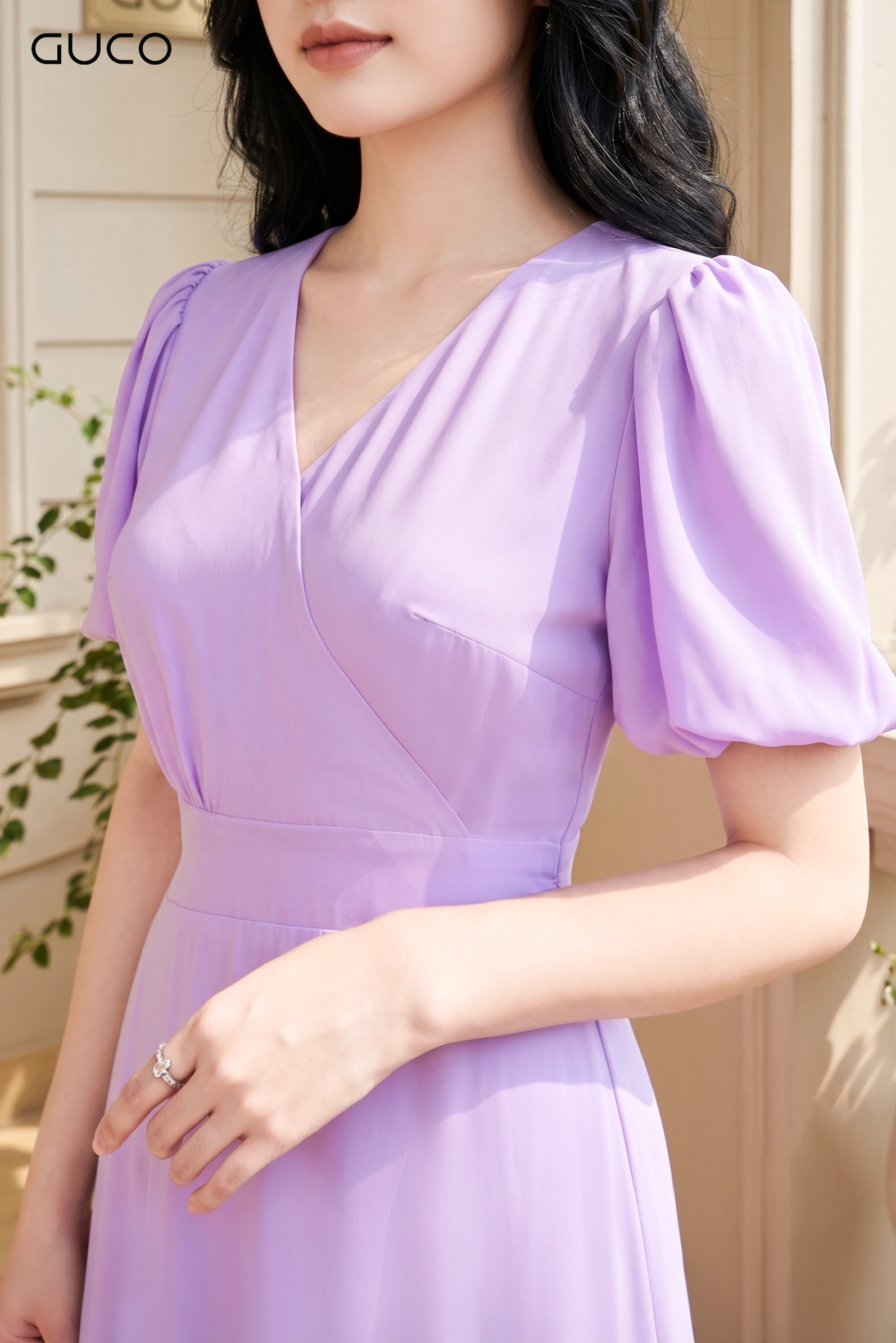 Đầm Maxi Tím Cổ V Chéo Eo Cao Xếp Tầng_thumbnail_1