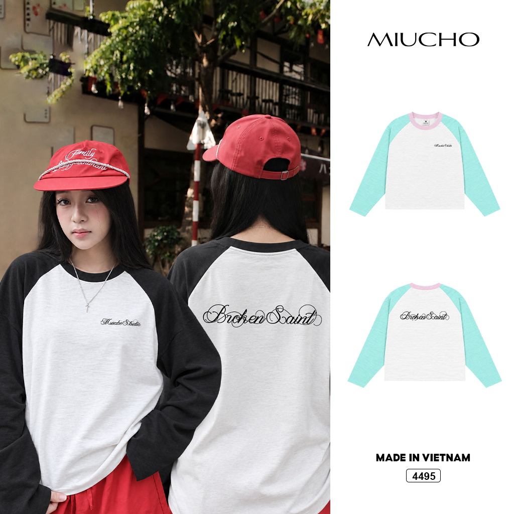 Áo thun tay dài boxy Miucho cotton xược thoáng mát mềm mịn 4495