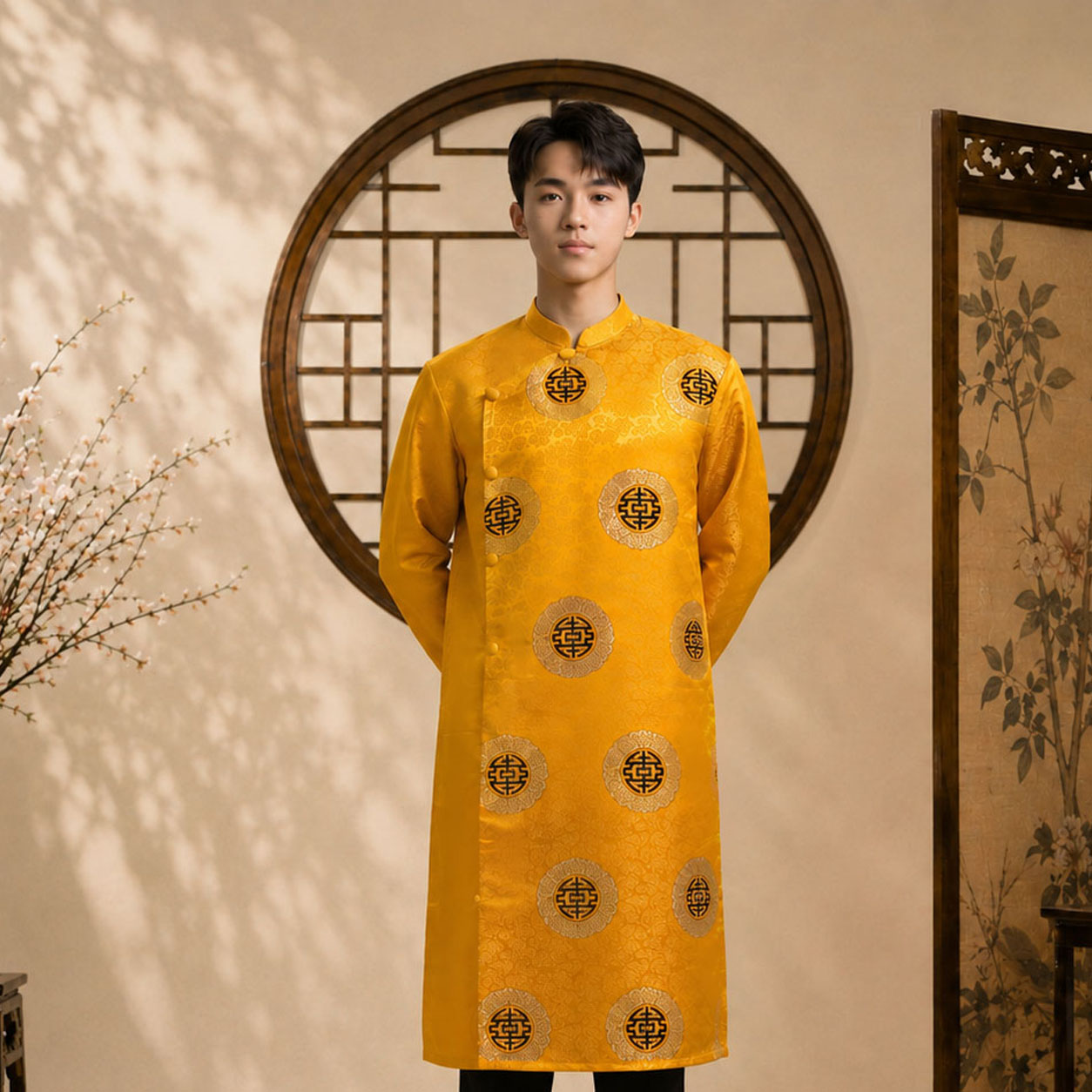 Áo Dài Nam Cách Tân Taffeta Họa Tiết Chữ Thọ Cao Cấp NA26-19_thumbnail_9