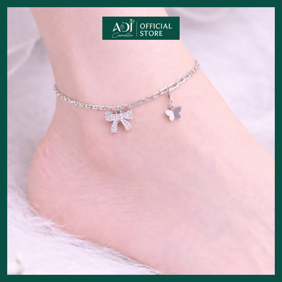 Lắc Chân Nữ ADJ Bạc Ý 925 Thiết Kế Charm Nơ Đính Đá Mix Cánh Bướm [TẶNG HỘP & KHĂN LAU] - SL16206AD