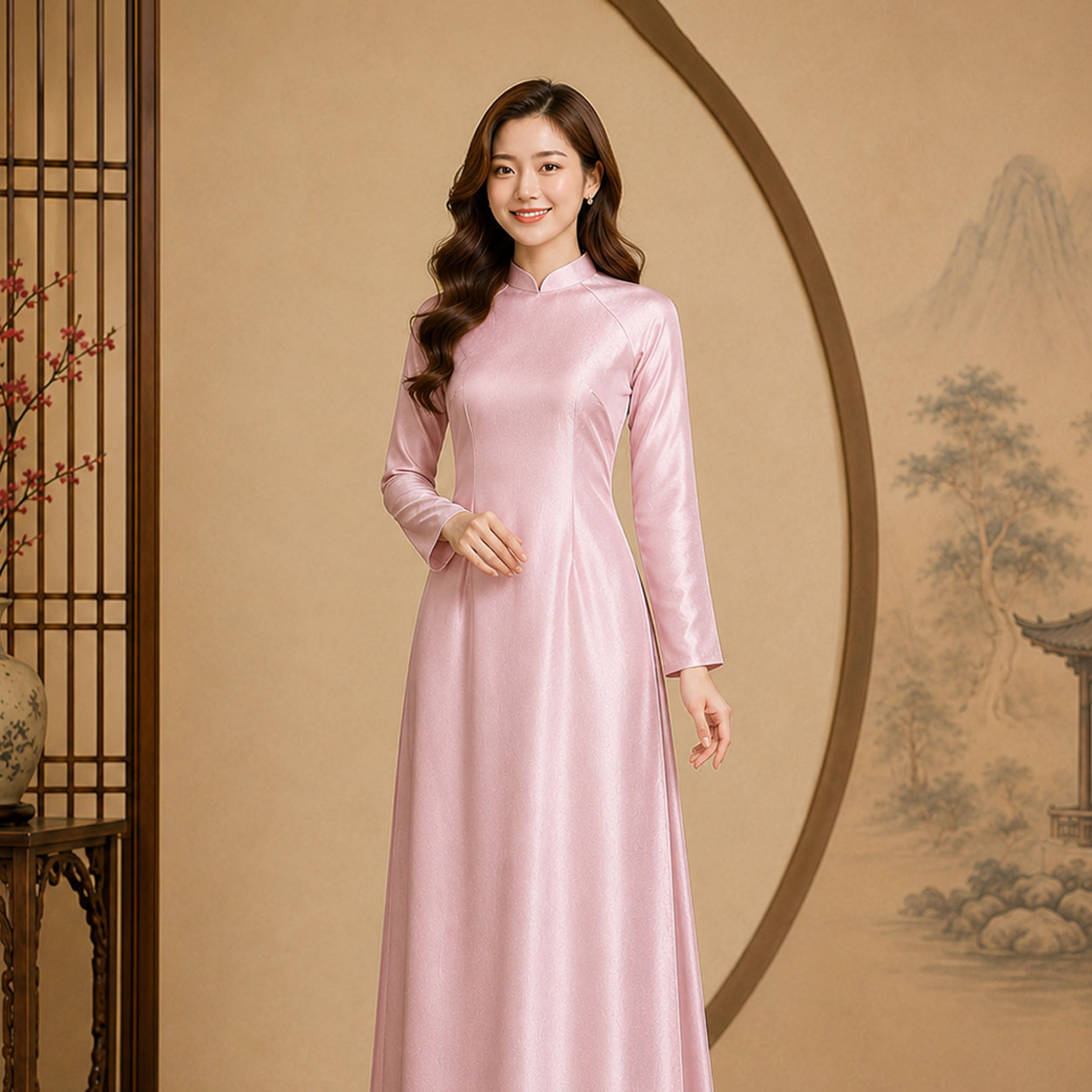 Áo Dài Truyền Thống Nữ Tằm Ánh Cao Cấp Nhiều Màu  TT26-01_thumbnail_4