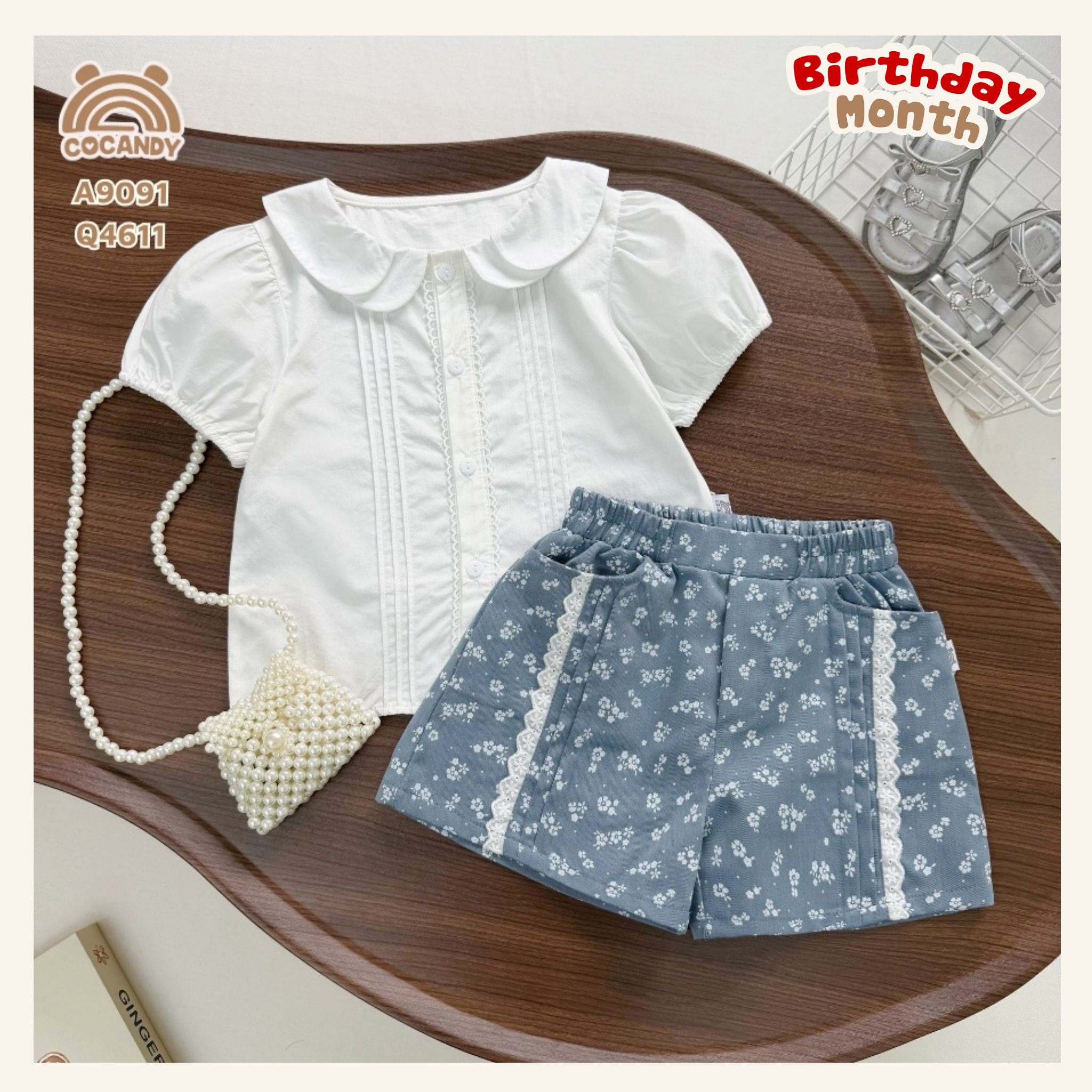 Quần cộc kaki XANH hoa nhí phối nẹp ren_thumbnail_1