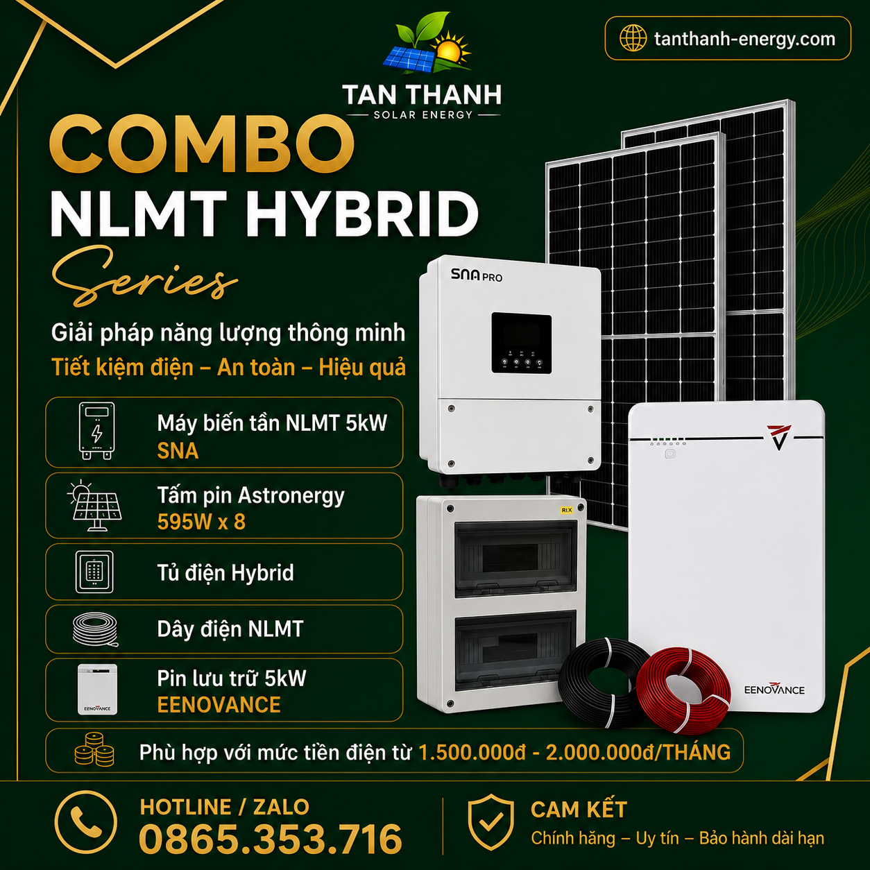 COMBO LUXPOWER SNA 5kW PHÙ HỢP CHO TIỀN ĐIỆN TỪ 1.500.000Đ - 2.000.000Đ/THÁNG