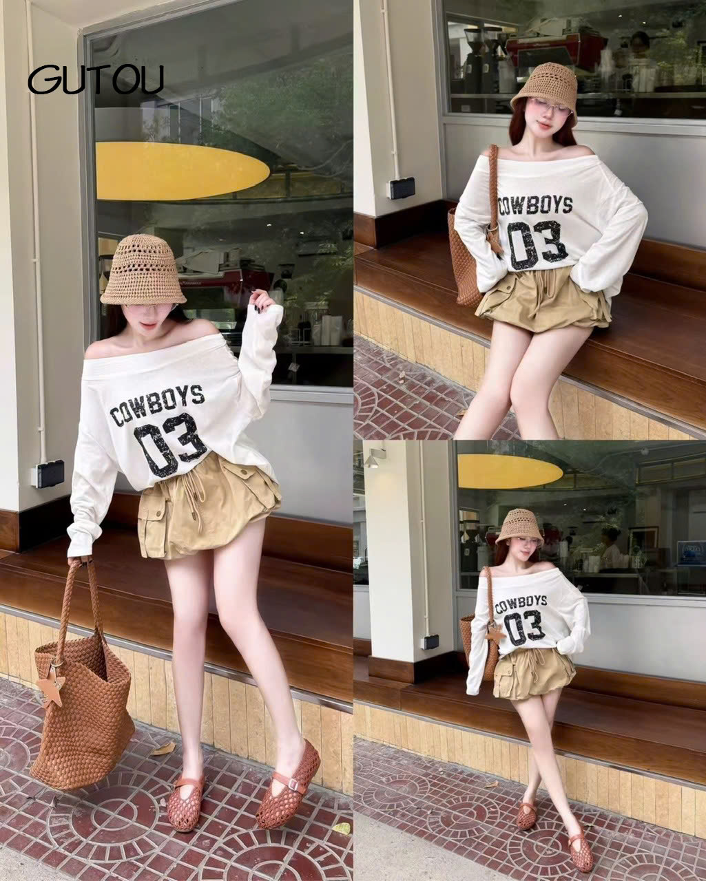 [ GUTOU ] Áo Trễ Vai Tay Dài In COWBOYS 03 Phong Cách Sporty_thumbnail_9