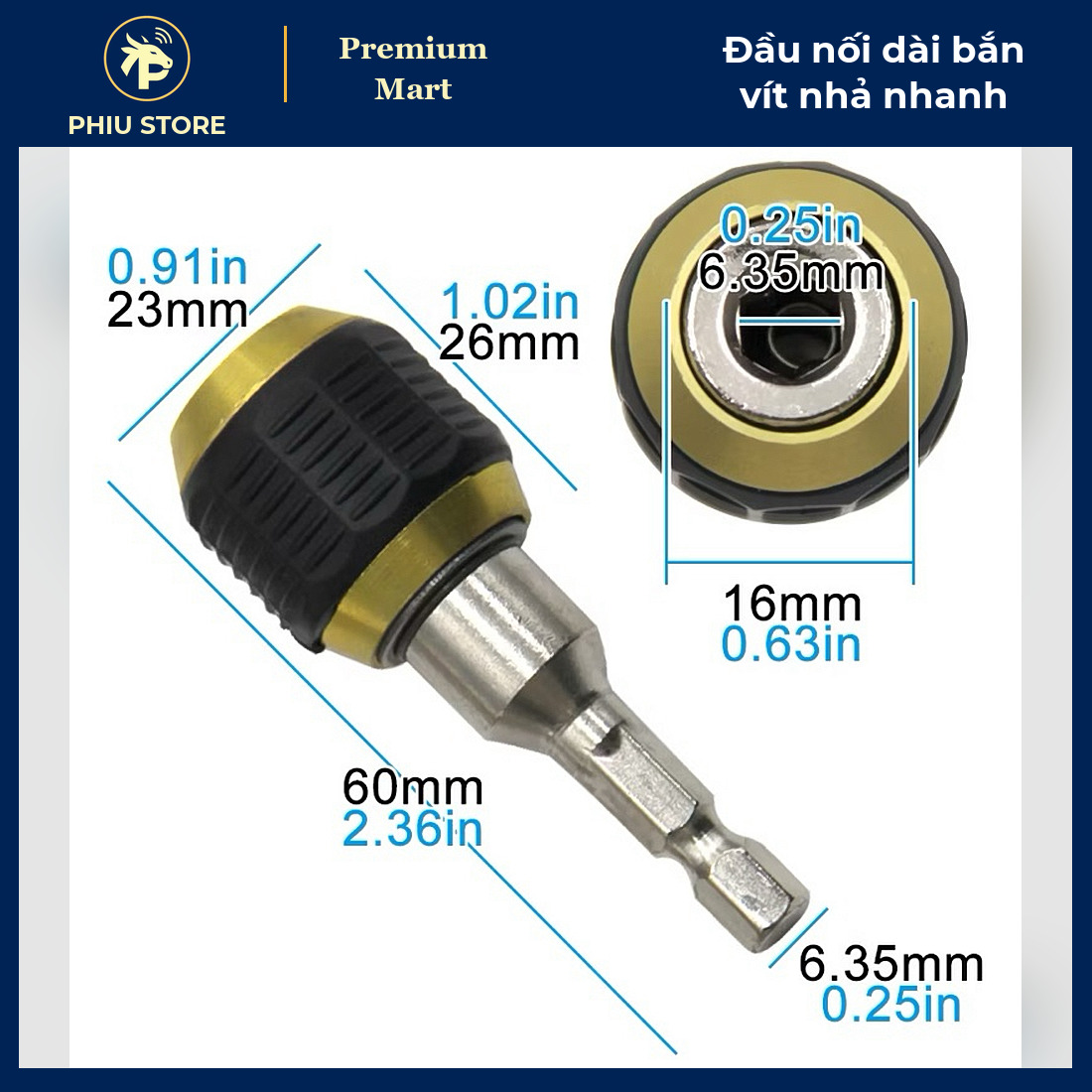 Đầu Nối Dài Bắn Vít Nhả Nhanh 60mm Chuôi Lục Giác 6.35mm / Đầu Chuyển Sang Khẩu 1/2 Inch - PHIU STORE_thumbnail_3
