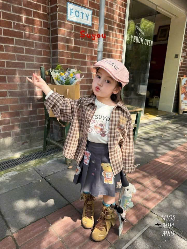 SU126 - Áo sơ mi thô bông kẻ nâu Suyou | size 90-130 | 563139