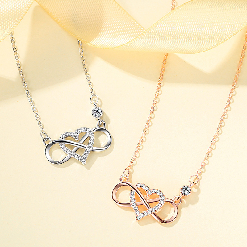 Dây Chuyền Bạc Nữ S925 Trái Tim Vô Cực Đính Đá Zircon Thanh Lịch Trẻ Trung HTT059T Trắng - Vàng Hồng_thumbnail_1