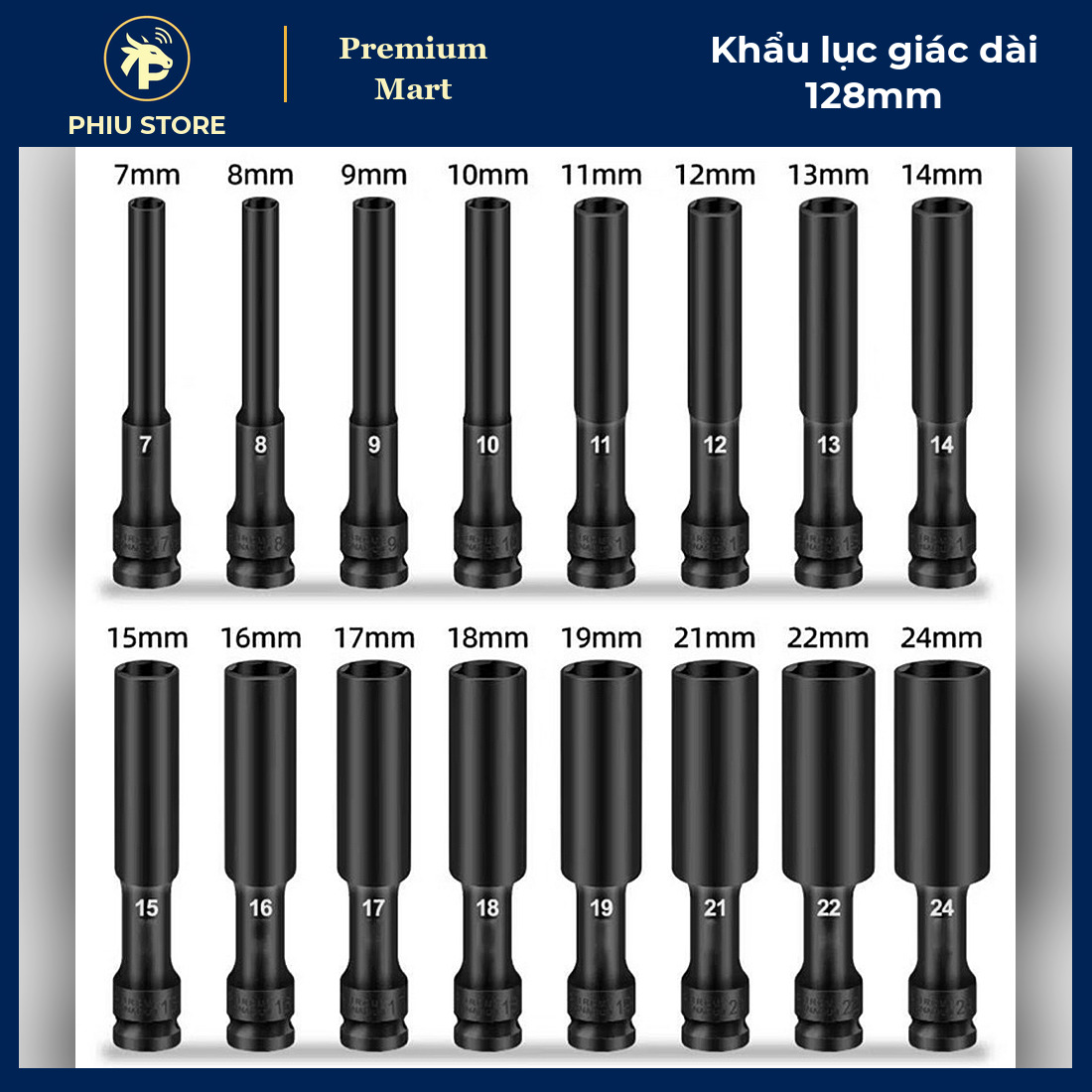 Khẩu Lục Giác Dài 128mm Đầu Vuông 1/2 Inch Thép Cr-V Đen - Cỡ 8 Đến 19mm, Dùng Máy Vặn Bulong - PHIU STORE_thumbnail_2
