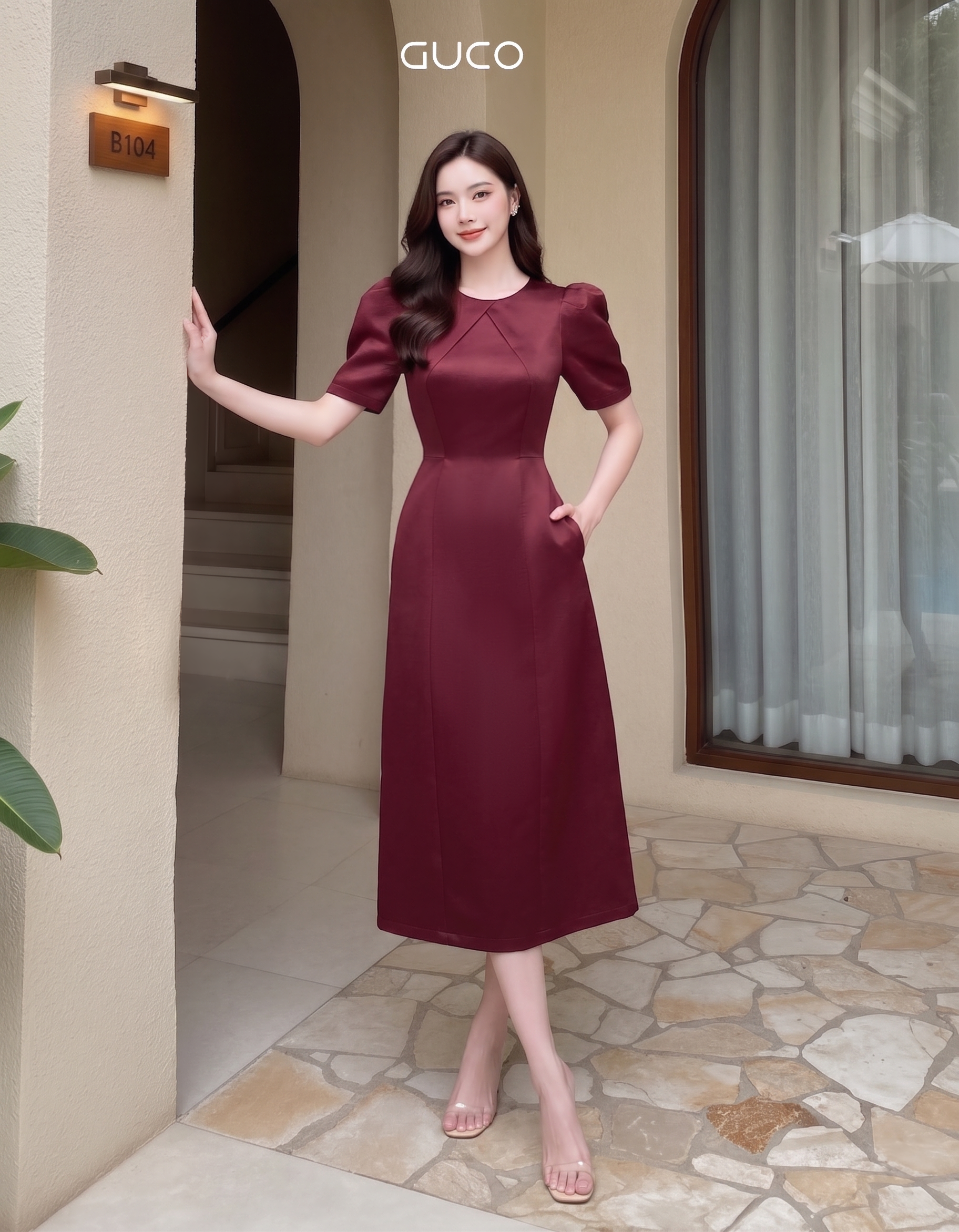 GUCO Đầm A Đỏ Ruby Thanh Lịch