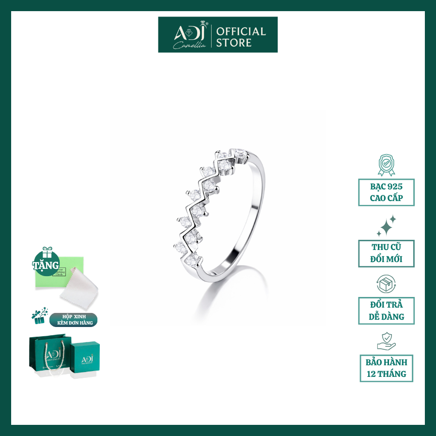 Nhẫn Bạc Nữ ADJ 925 Thiết Kế Zigzag Đính Đá Cao Cấp  - Nhẫn Bạc Ý Cách Điệu Cá Tính Tặng Hộp Quà Sang Trọng - SN156397AD