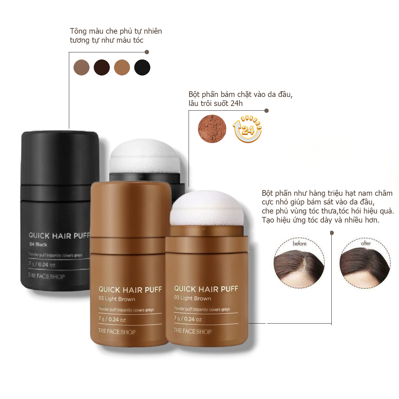 PHẤN CHE KHUYẾT ĐIỂM TÓC QUICK HAIR PUFF (tặng 2 mặt nạ Real Nature)_thumbnail_7
