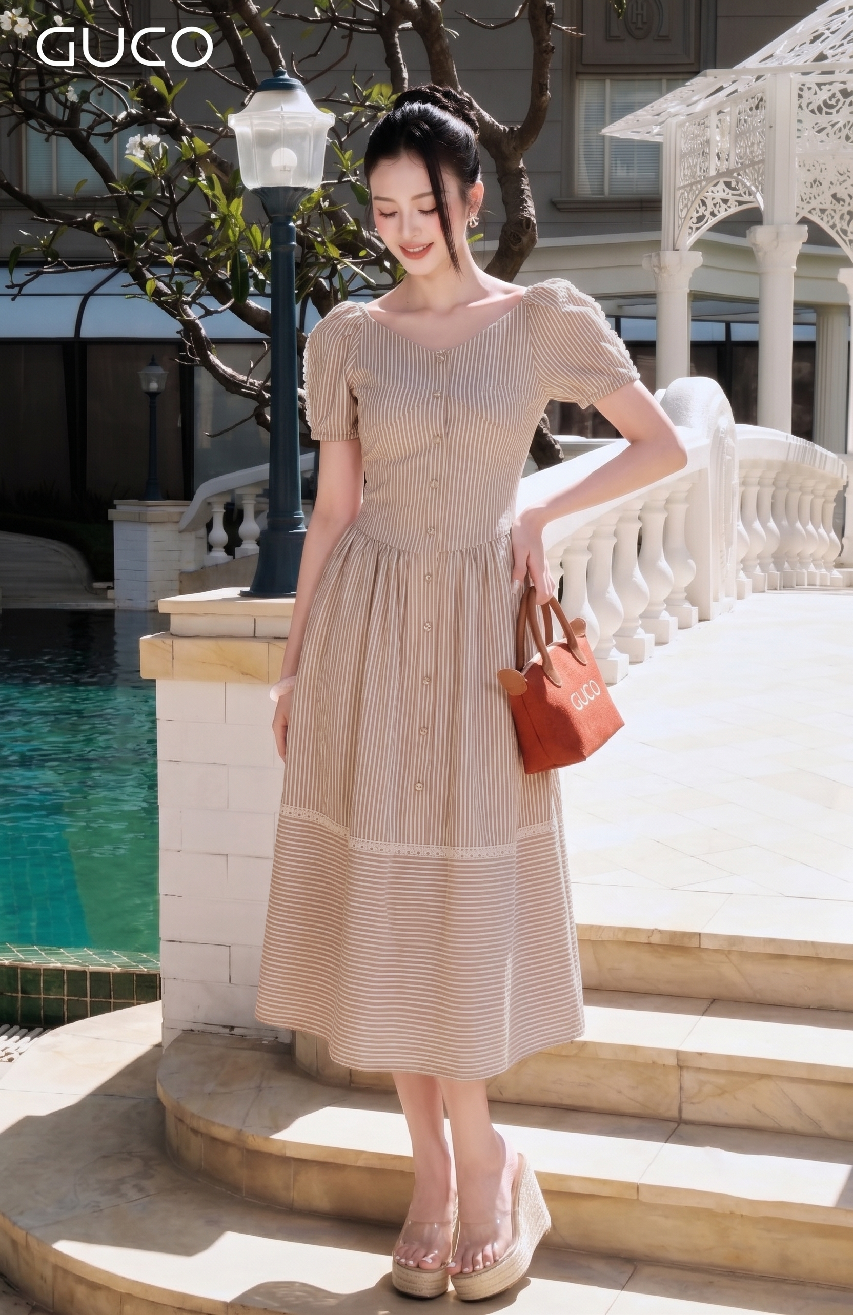 GUCO Đầm Midi Sọc Be Thanh Lịch - 5155_thumbnail_1
