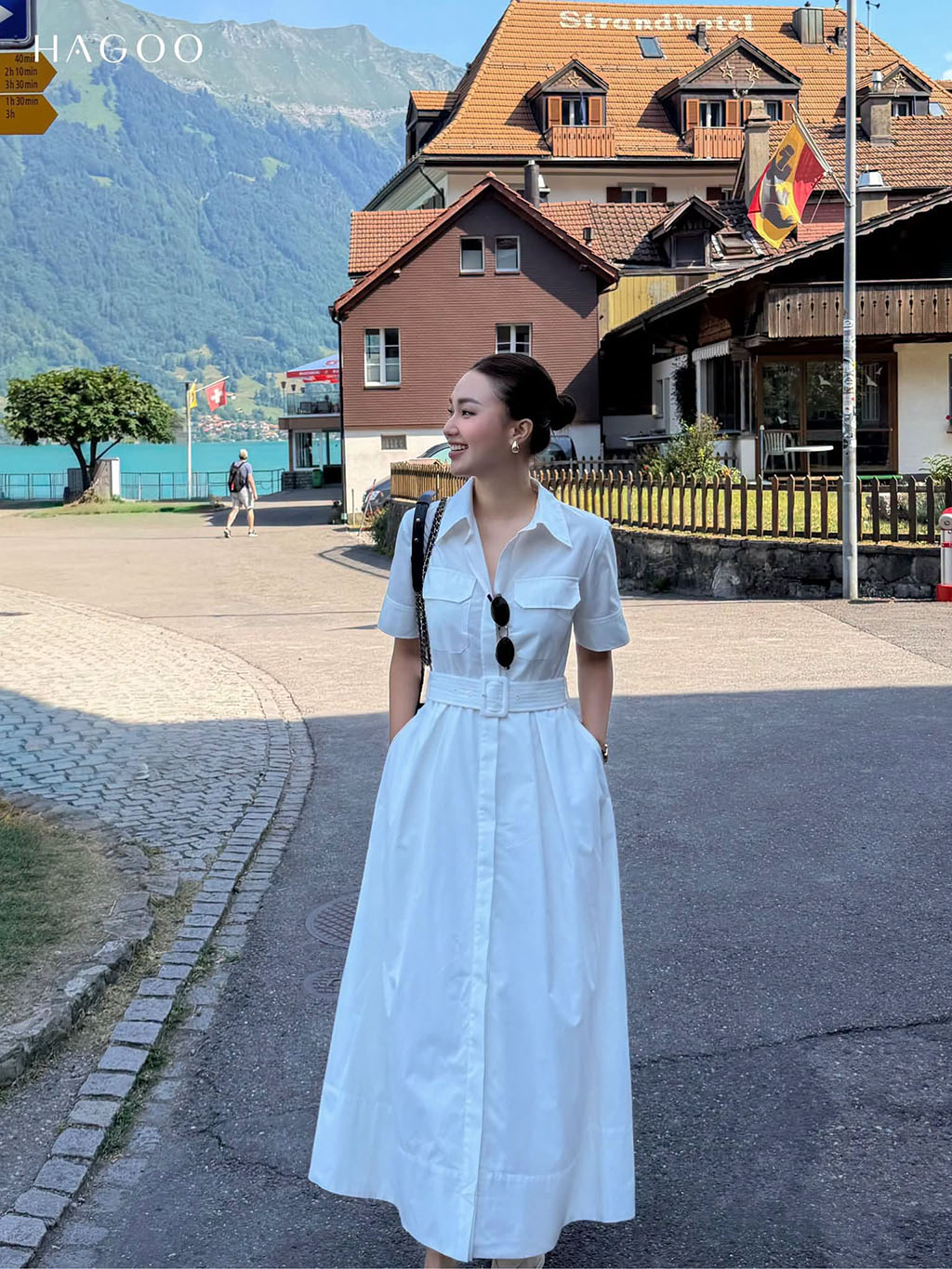 HAGOO short-sleeved shirt dress with chest pocket
