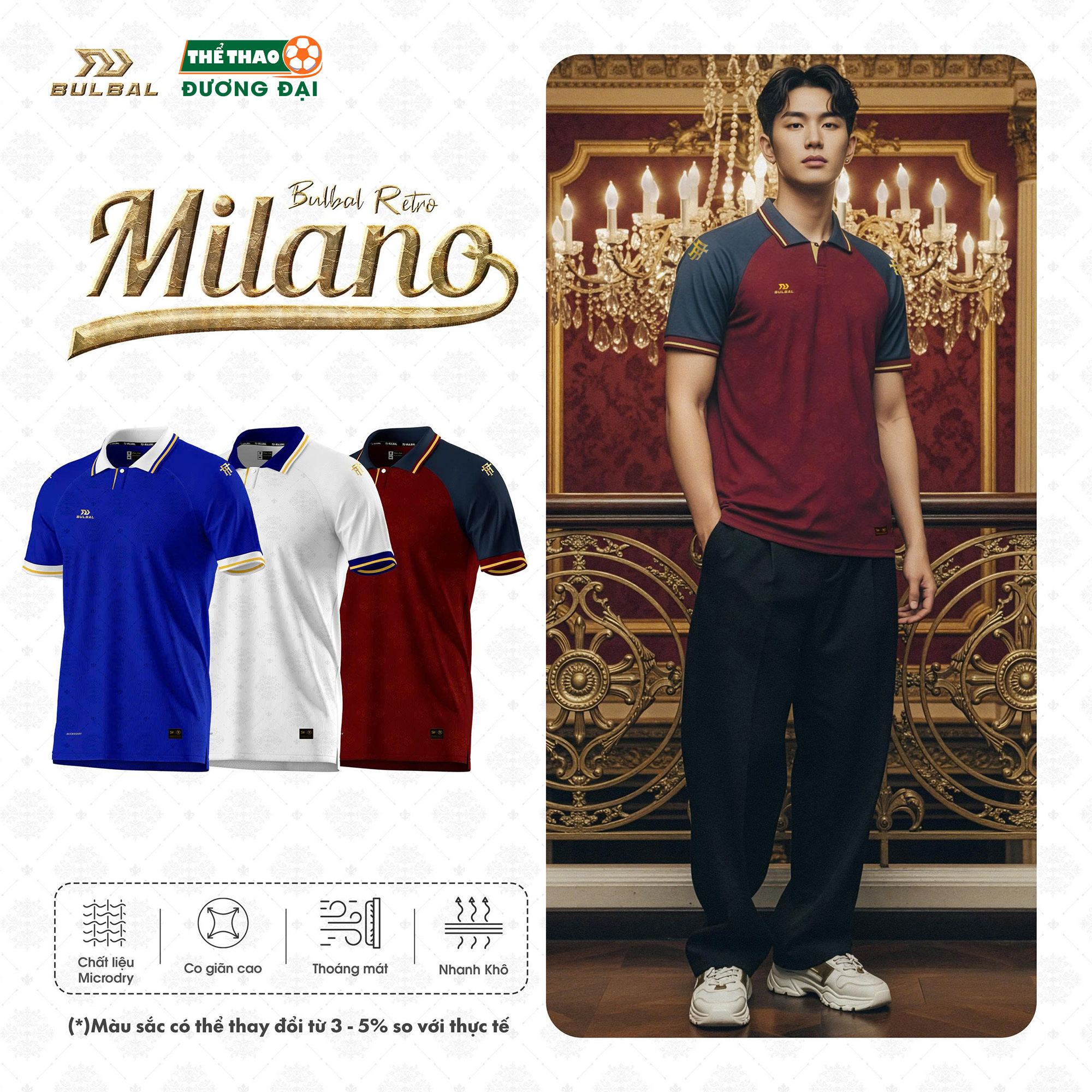 Áo Bóng Đá Retro Bulbal Milano Cổ Polo Vải Microdry Đứng Form Thoáng Mát Thể Thao Đương Đại