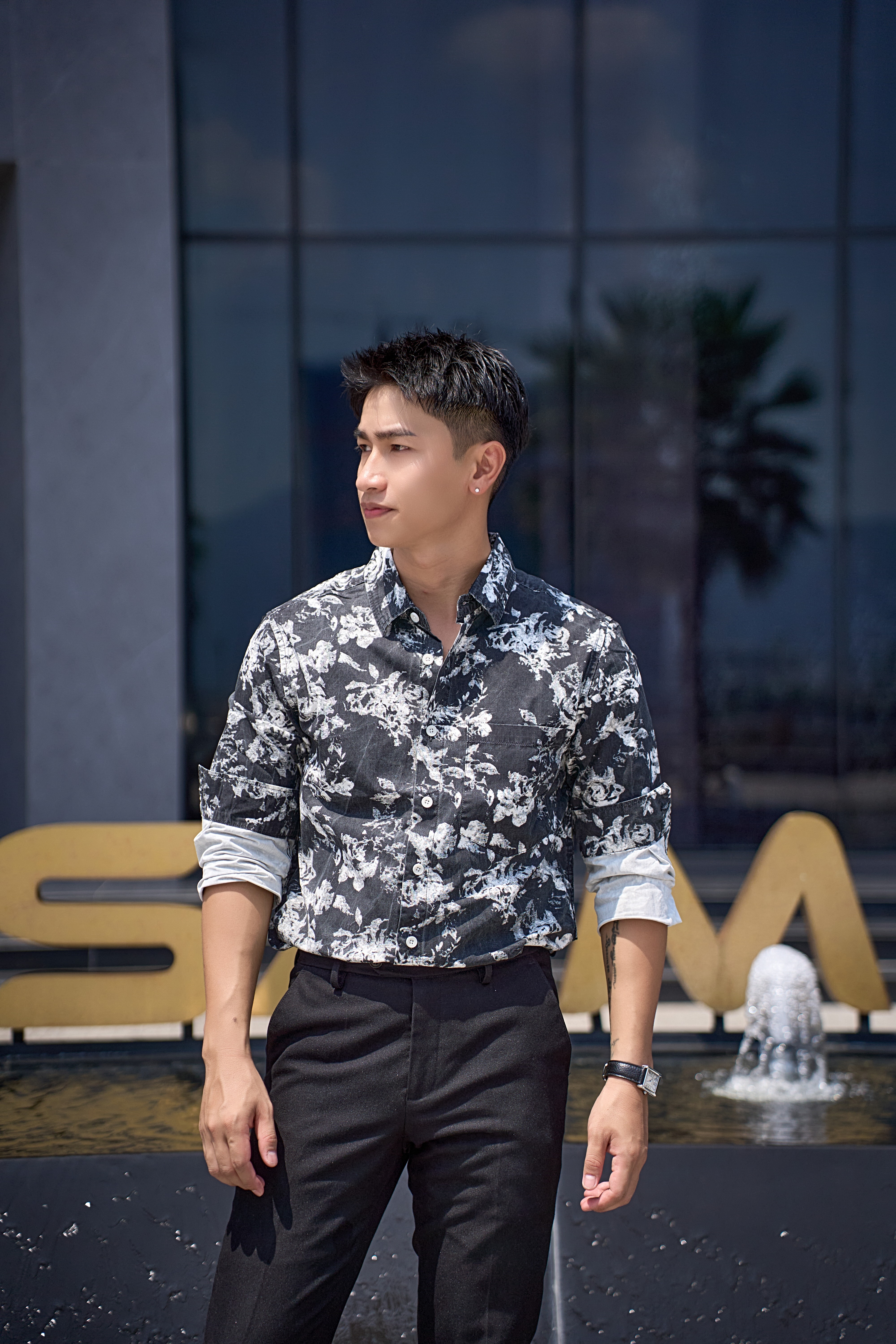 SA109 - Áo Sơ Mi Nam Tay Dài Phong Cách Nhật Bản In Hoa Đen Trắng Thời Trang_thumbnail_6