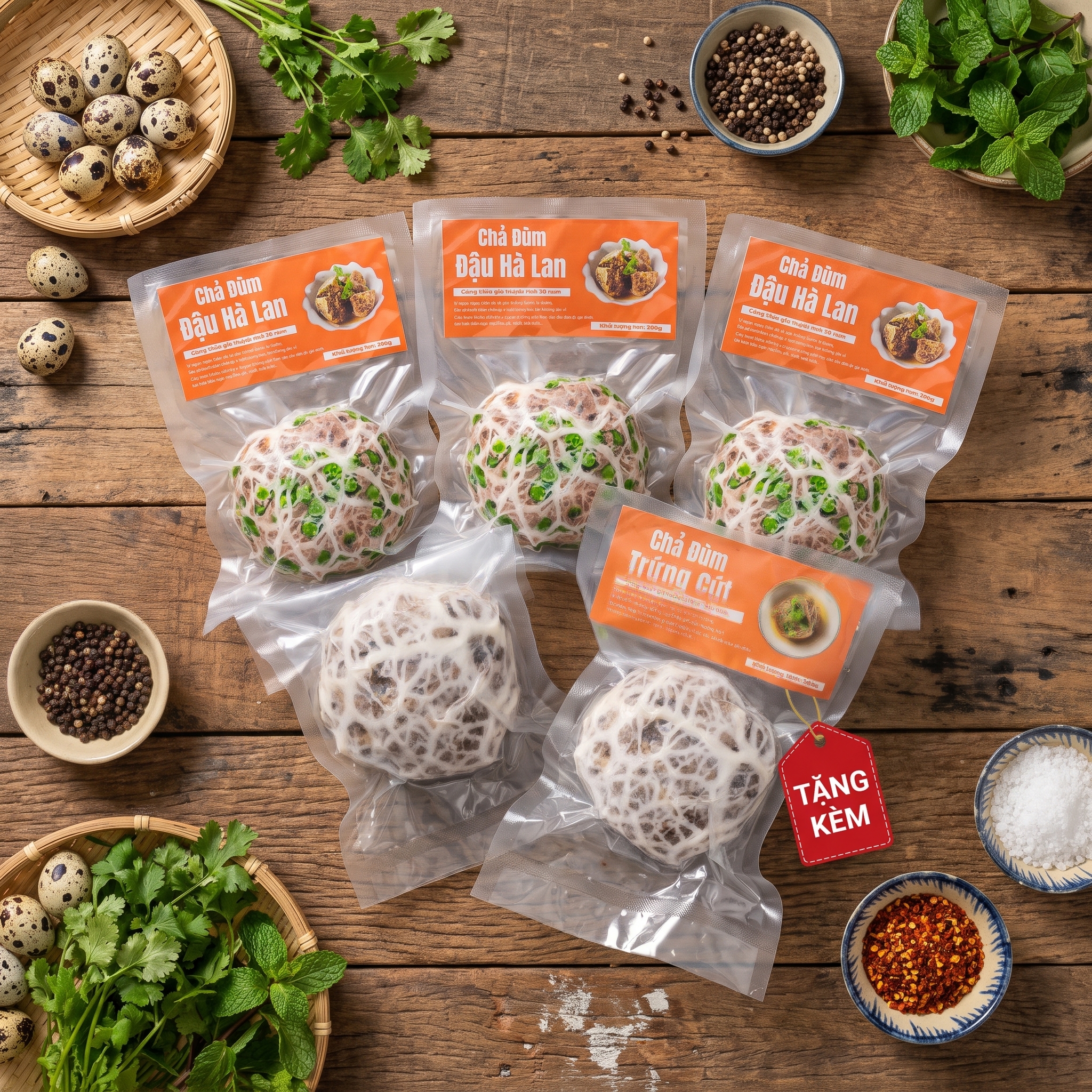 Combo Mix 5 Chả Đùm 3 Loại : 2 Đậu+ 2 Muối + 1 Cút