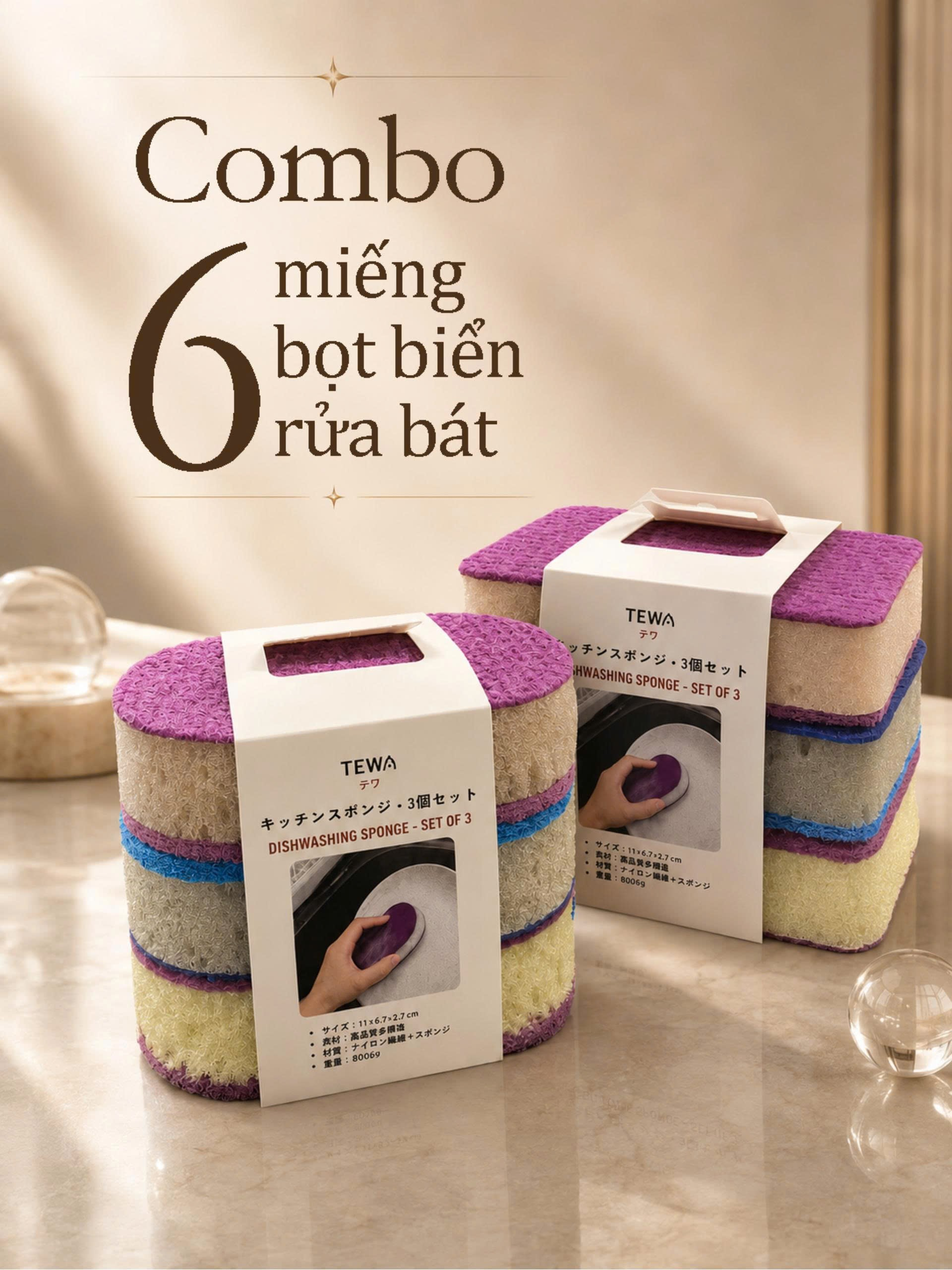 BỘ 6 MIẾNG BỌT BIỂN RỬA BÁT ĐA NĂNG TEWA