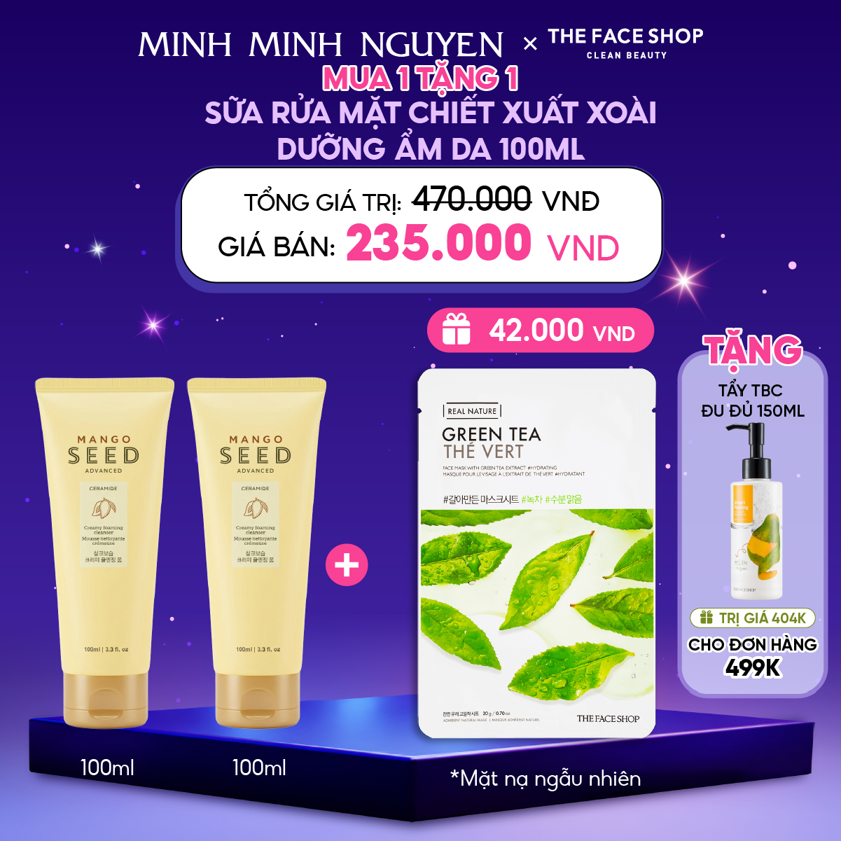 Sữa Rửa Mặt Chiết Xuất Xoài Dưỡng Ẩm Da 100Ml (tặng 1 mặt nạ Real Nature)