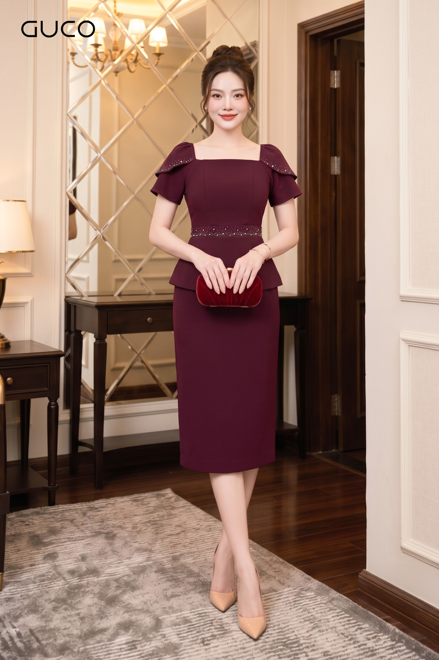 Đầm Dự Tiệc Peplum Đỏ Tay Đắp_thumbnail_3