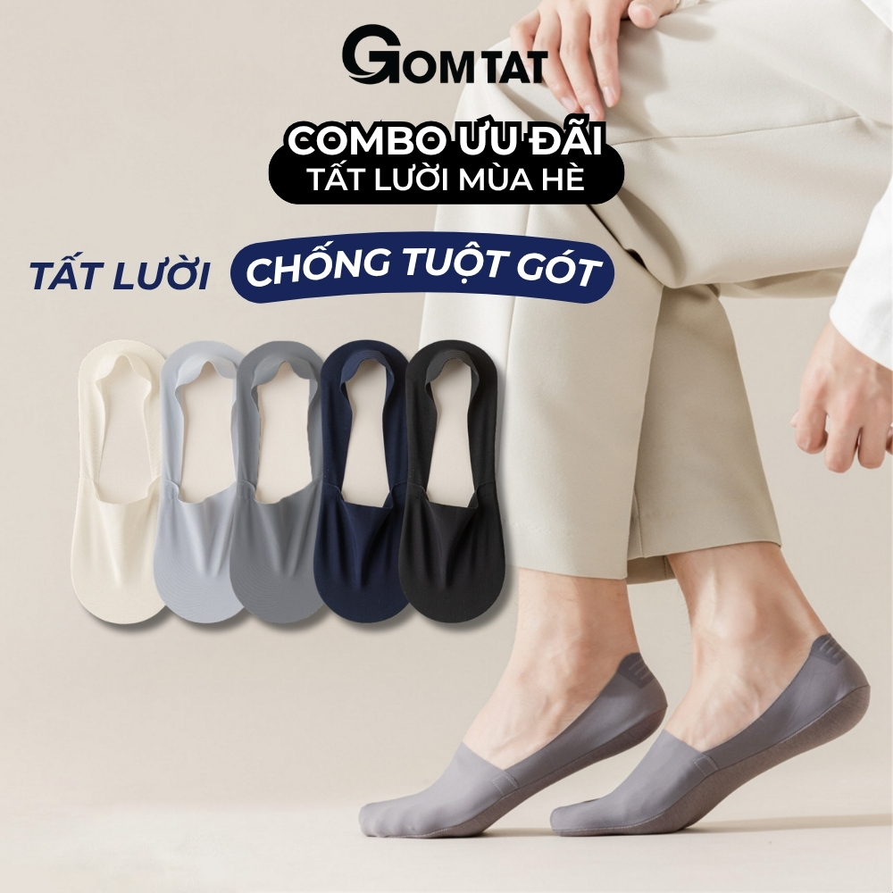 [MUA 10 TẶNG 2] Combo 10 đôi tất tàng hình nam GOMTAT có đệm silicone chống tuột gót - UYE-7010-CB12