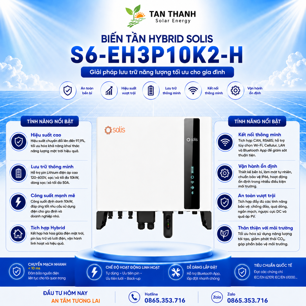 Solis S6-EH3P10K2-H 10kW 3 Pha Áp Cao