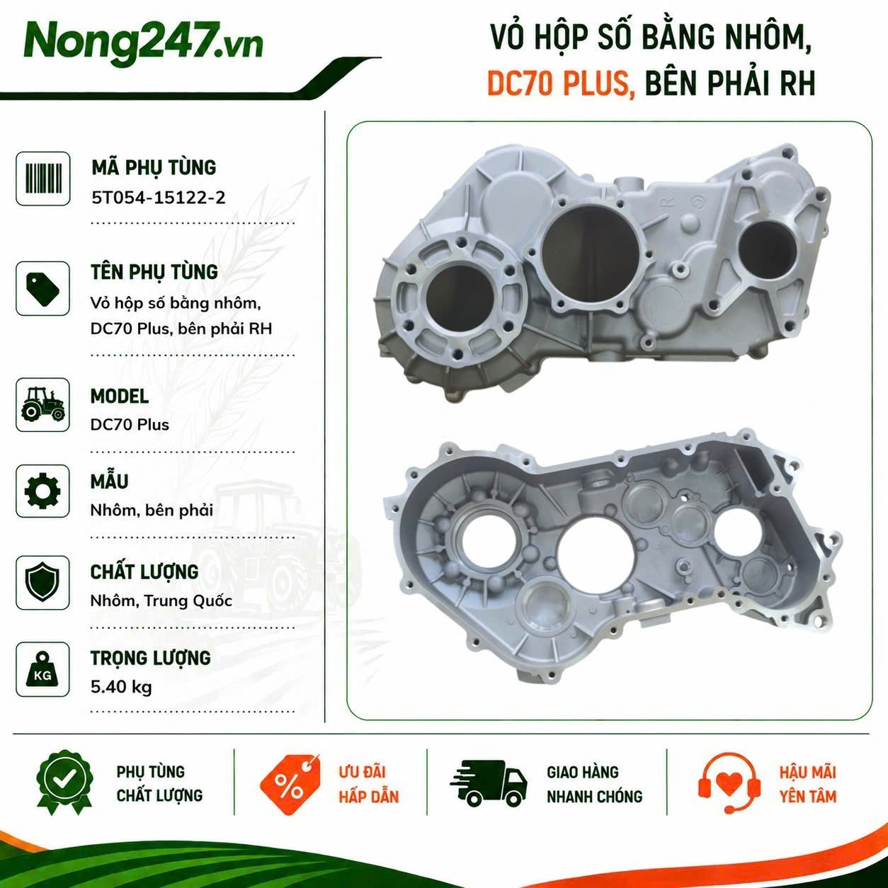 Vỏ hộp số bằng nhôm, DC70 Plus, bên phải RH