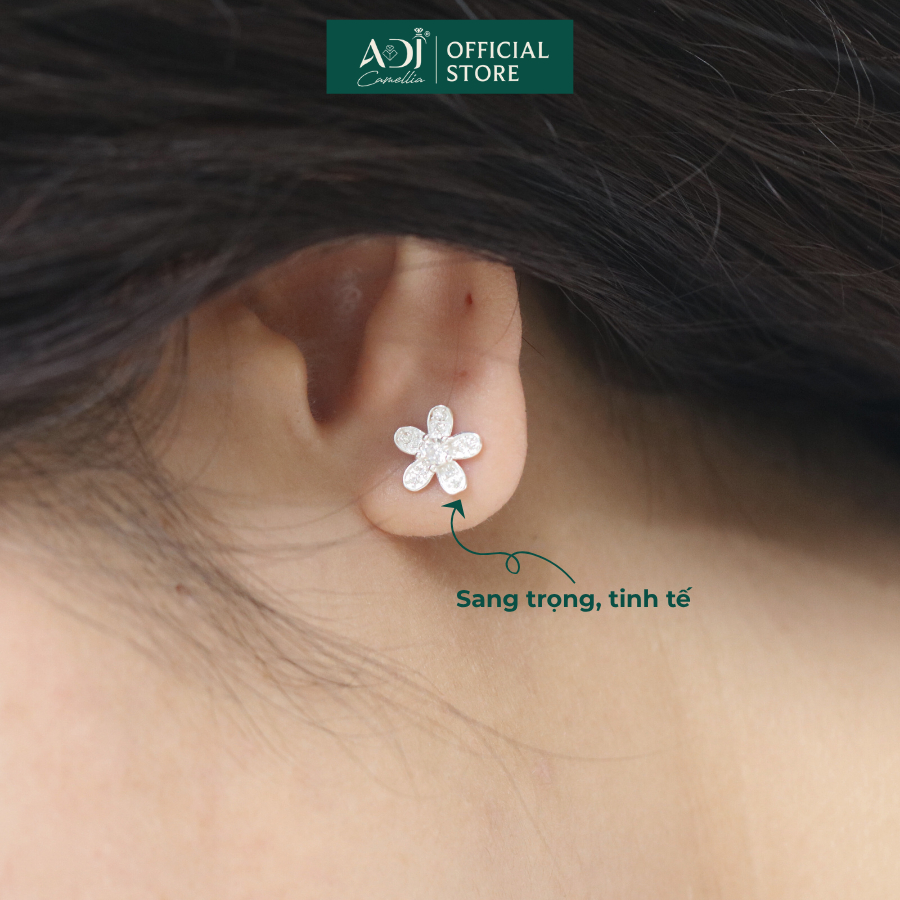 Bông Tai Bạc, Khuyên Tai Bạc S925 Nữ ADJ Đính Đá CZ Bông Hoa 5 Cánh SB15612AD_thumbnail_8