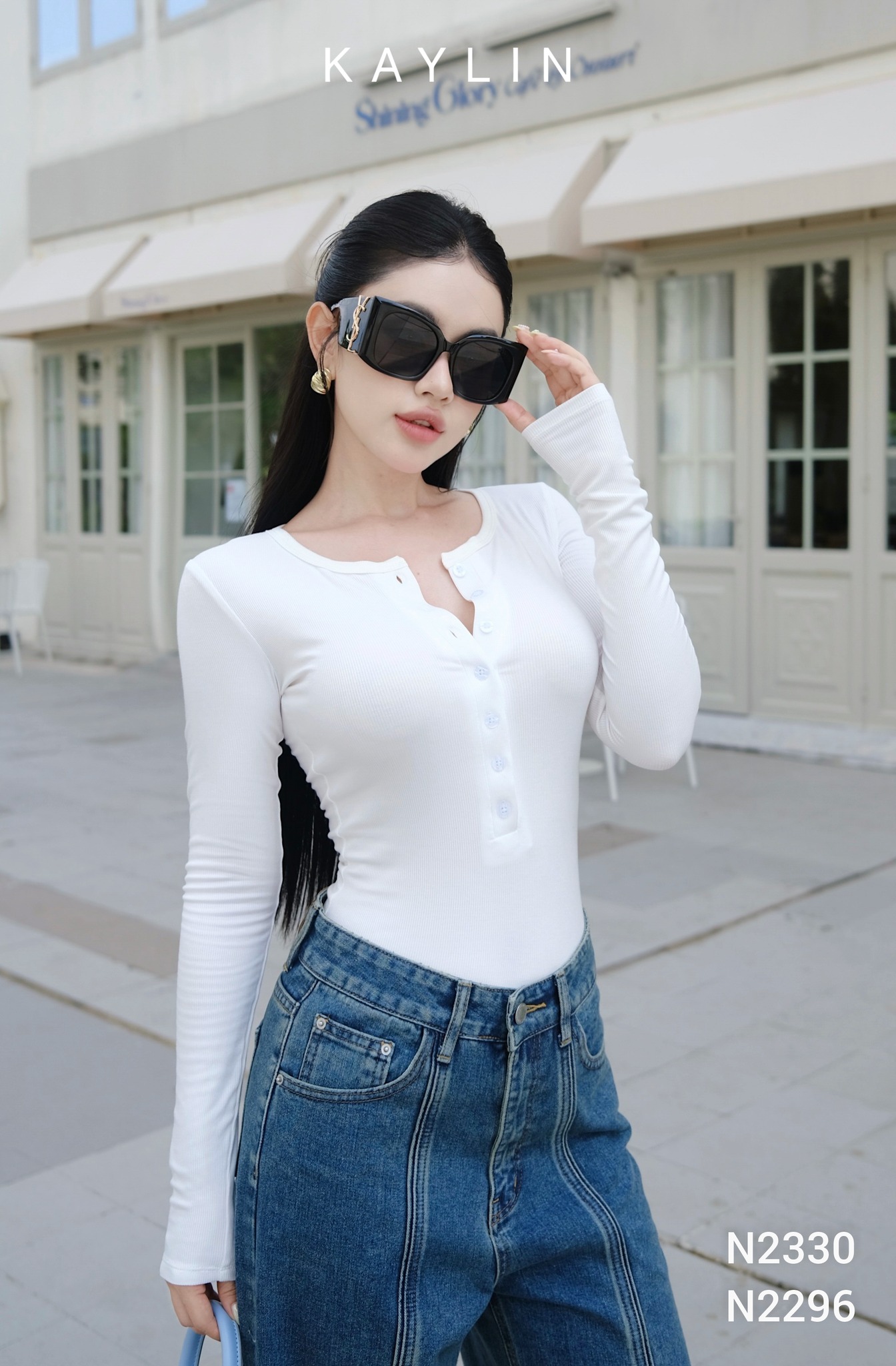 Áo thun Gân  KAYLIN Phối Nút