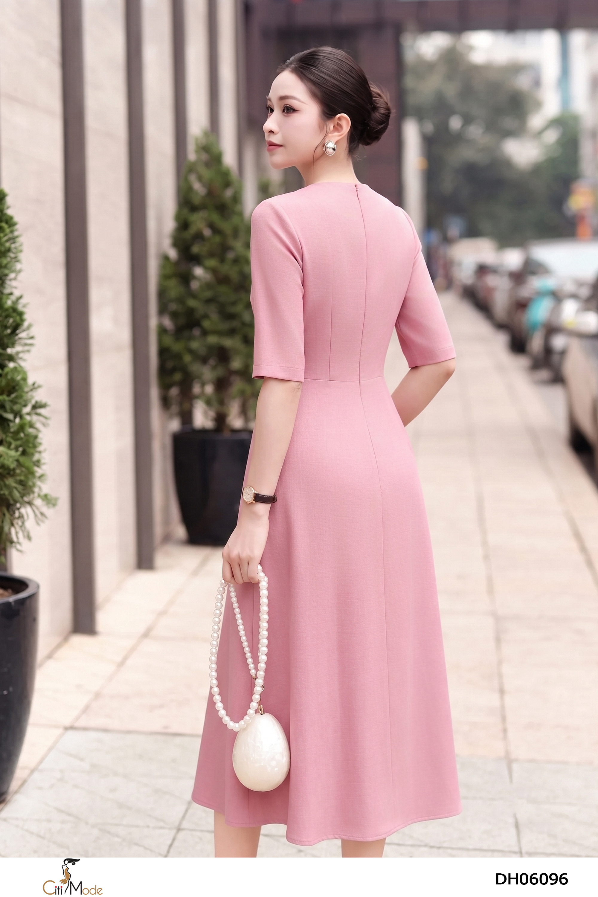 Đầm xòe  peplum hồng cổ V tay lỡ_thumbnail_4