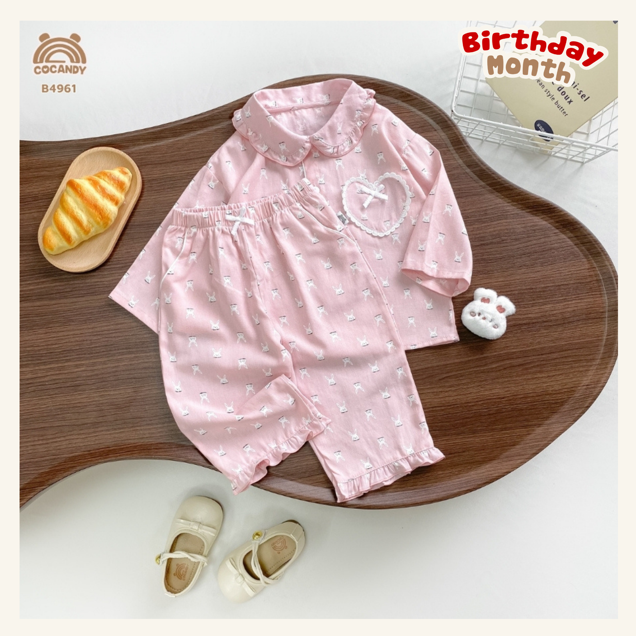 Bộ dài HỒNG pijama họa tiết thỏ